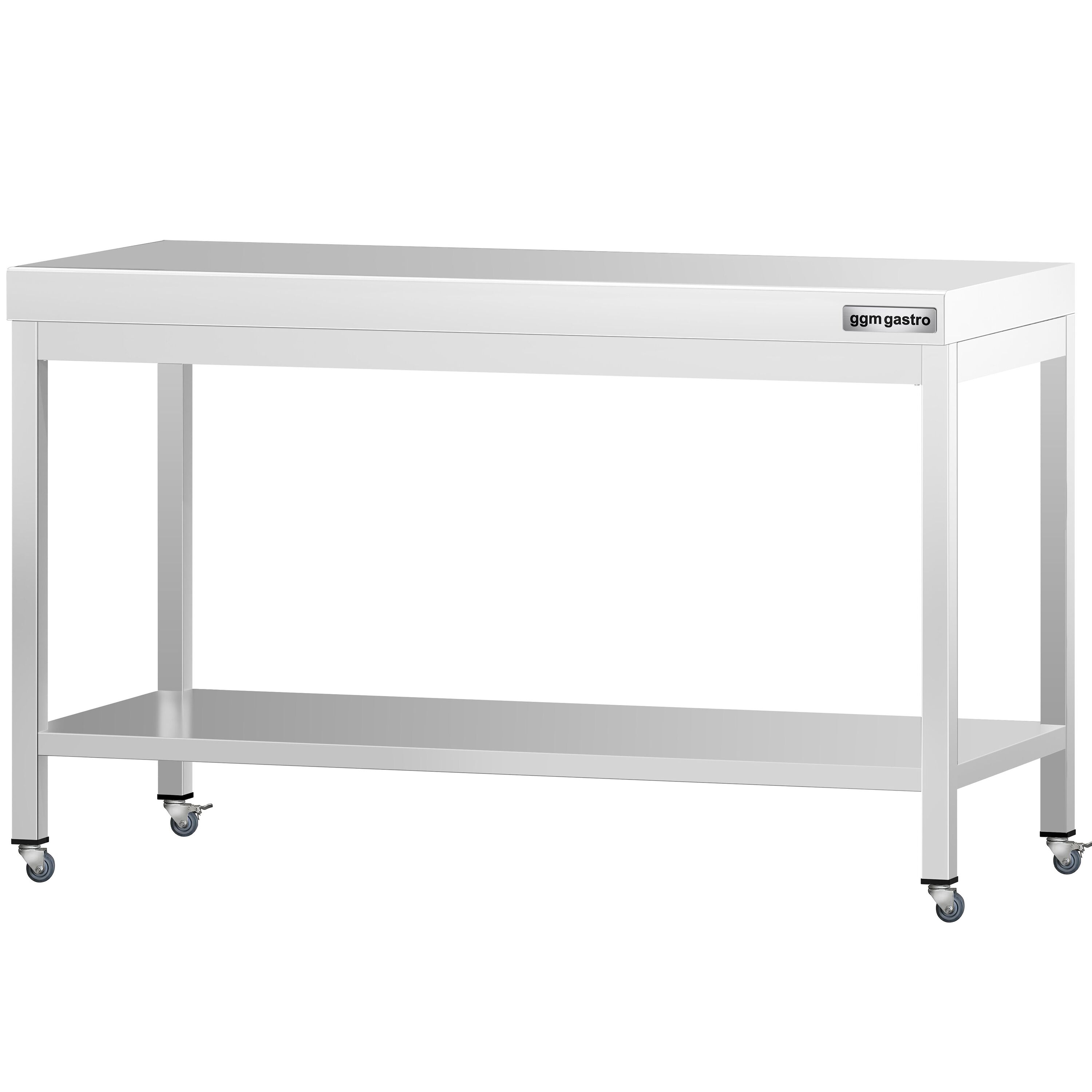 Table de travail en inox PREMIUM - 1400 x 700 mm - avec tablette inférieure et roulettes