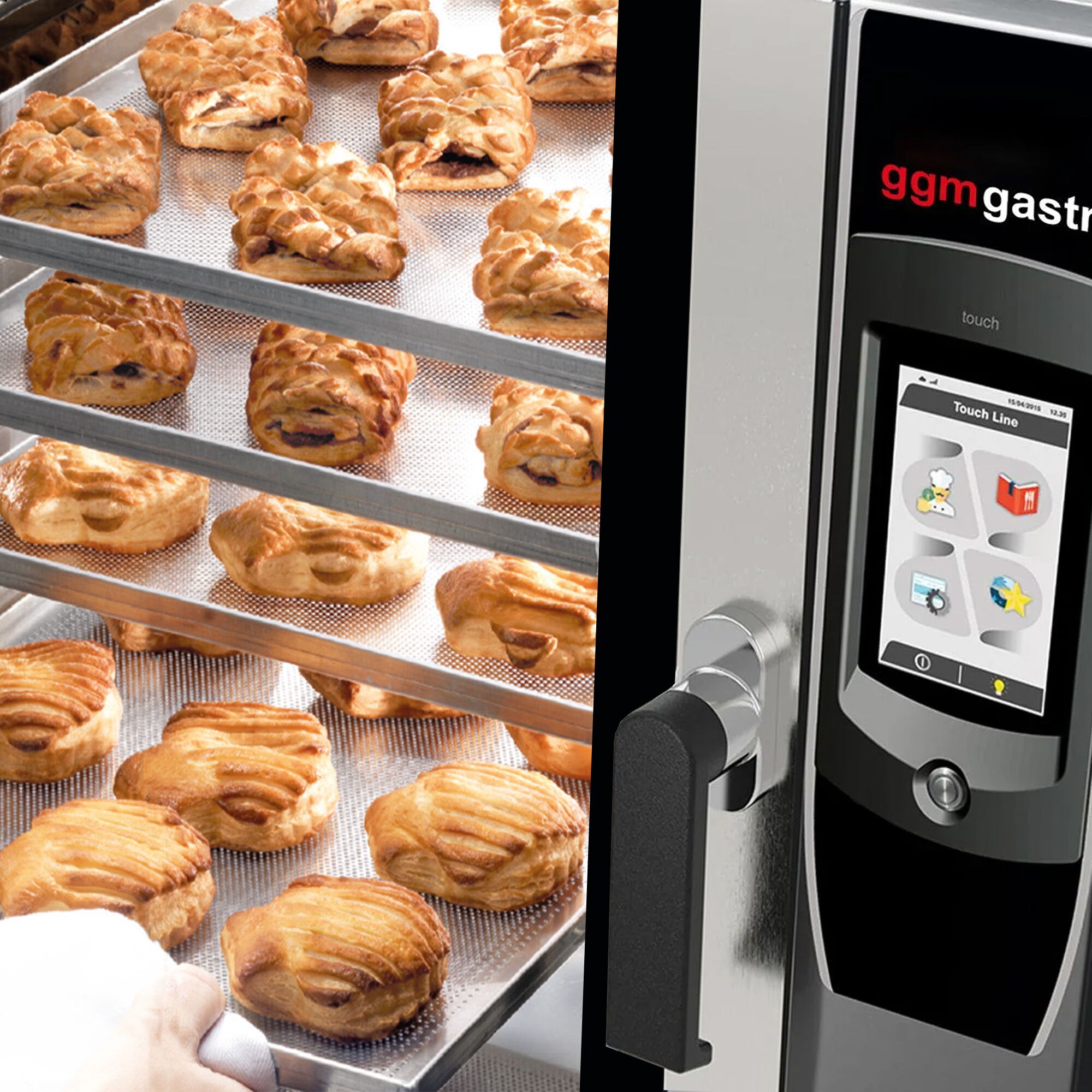 El- Kombiugn - Touch - 7'' pekskärm - 4x GN 1/1 - inkl. Hähnchengrill, Fettuppsamlingssystem, Underskåp, Automatiskt rengöringssystem & Kärntemperaturnål