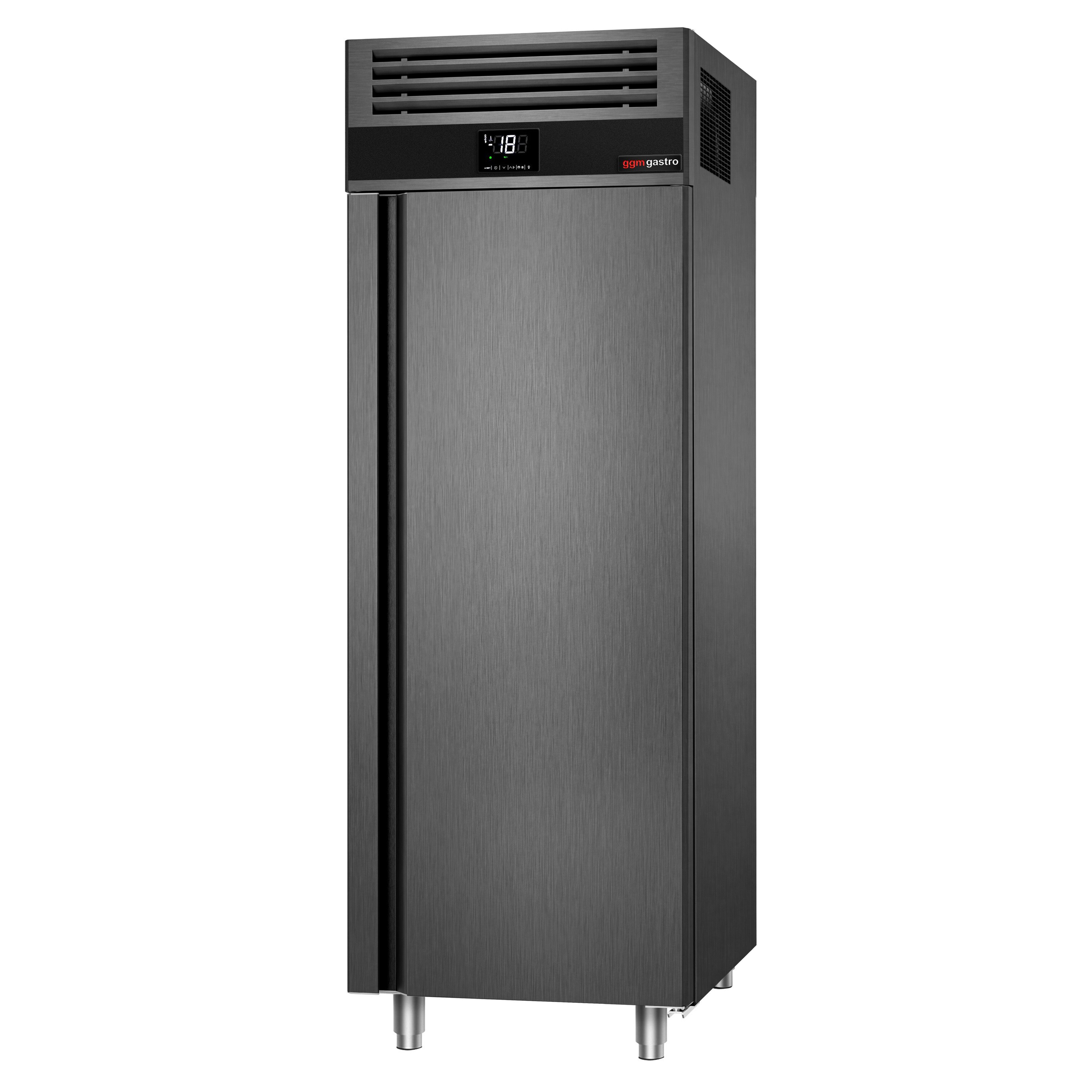 Armoire réfrigérée vitrée négative en acier inoxydable AISI 430 PREMIUM - GN 2/1 - 700 L - avec 1 porte vitrée & Glissières GN & 3 grilles GN 2/1 - Anthracite