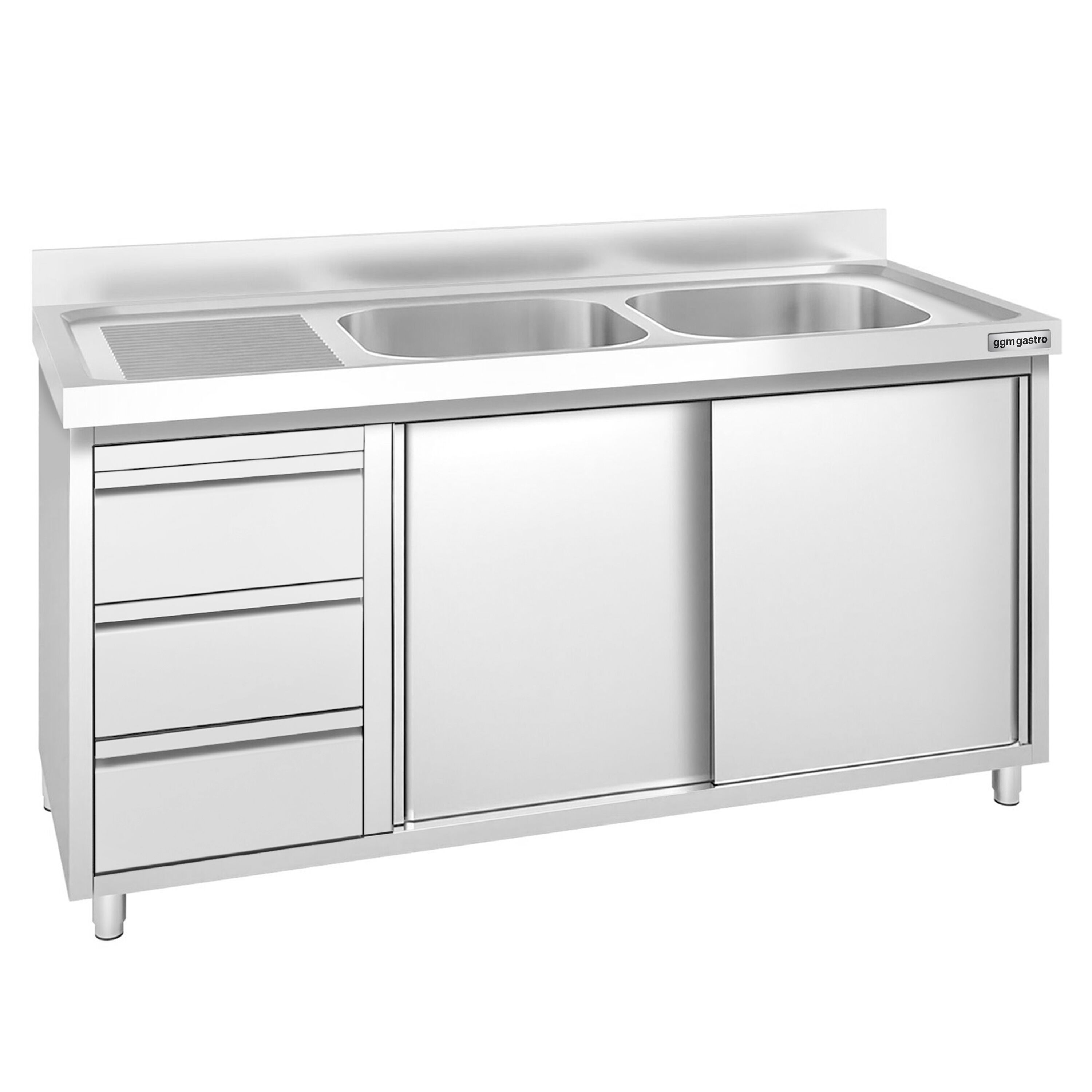 Meuble plonge PREMIUM - 1400x600mm - 2 bacs - 3 tiroirs