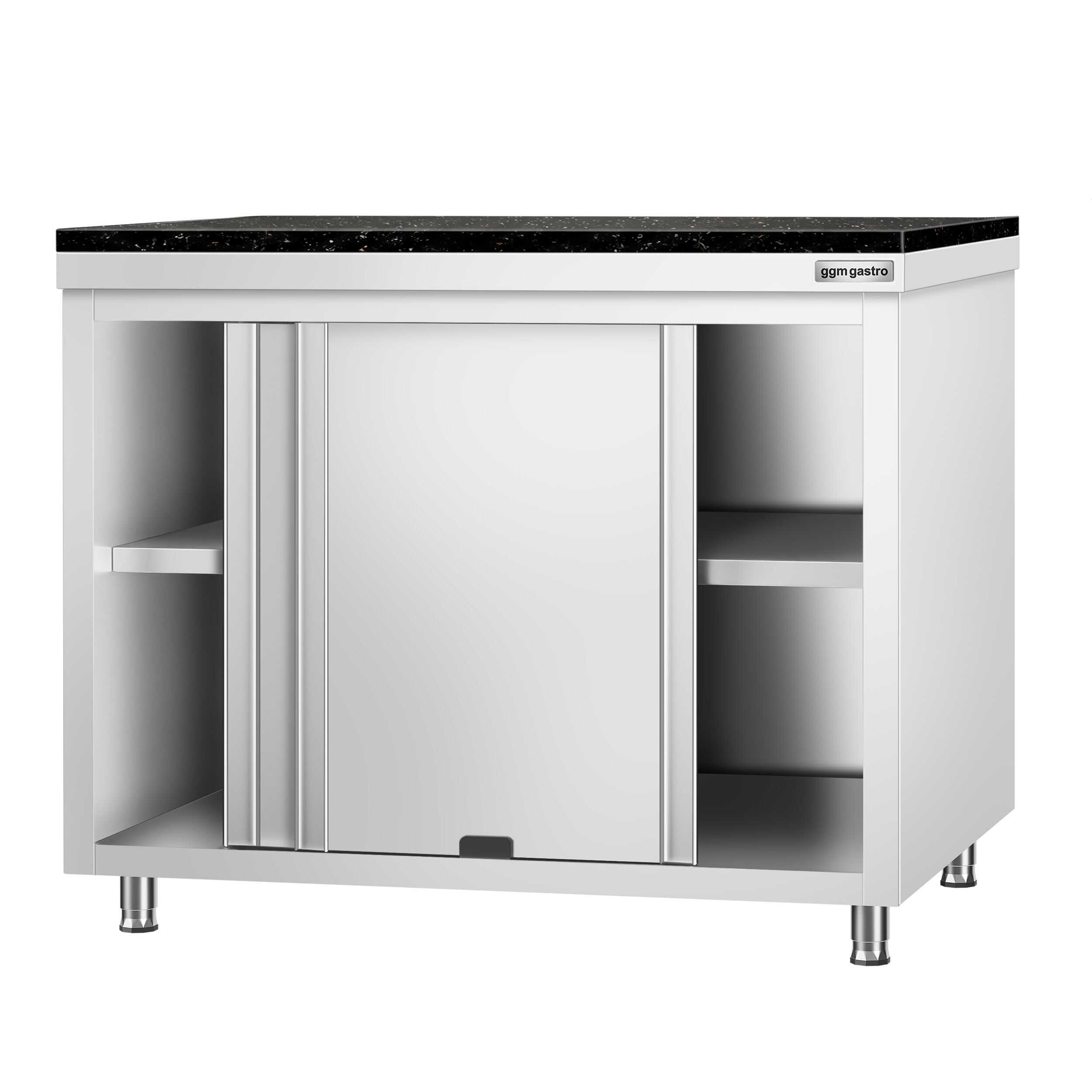 Roestvrijstalen werkkast PREMIUM - 1000 x 600 mm - met doorgeefluik - incl. granieten werkblad