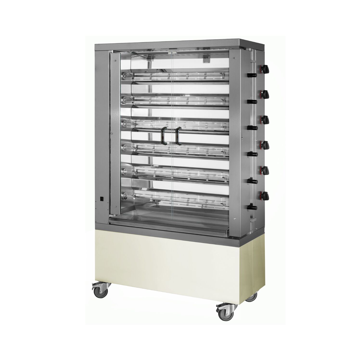 Gaz Rôtissoire à poulets Verticale - 6 broches pour jusqu’à 36 poulets - 34,8kW - Crème