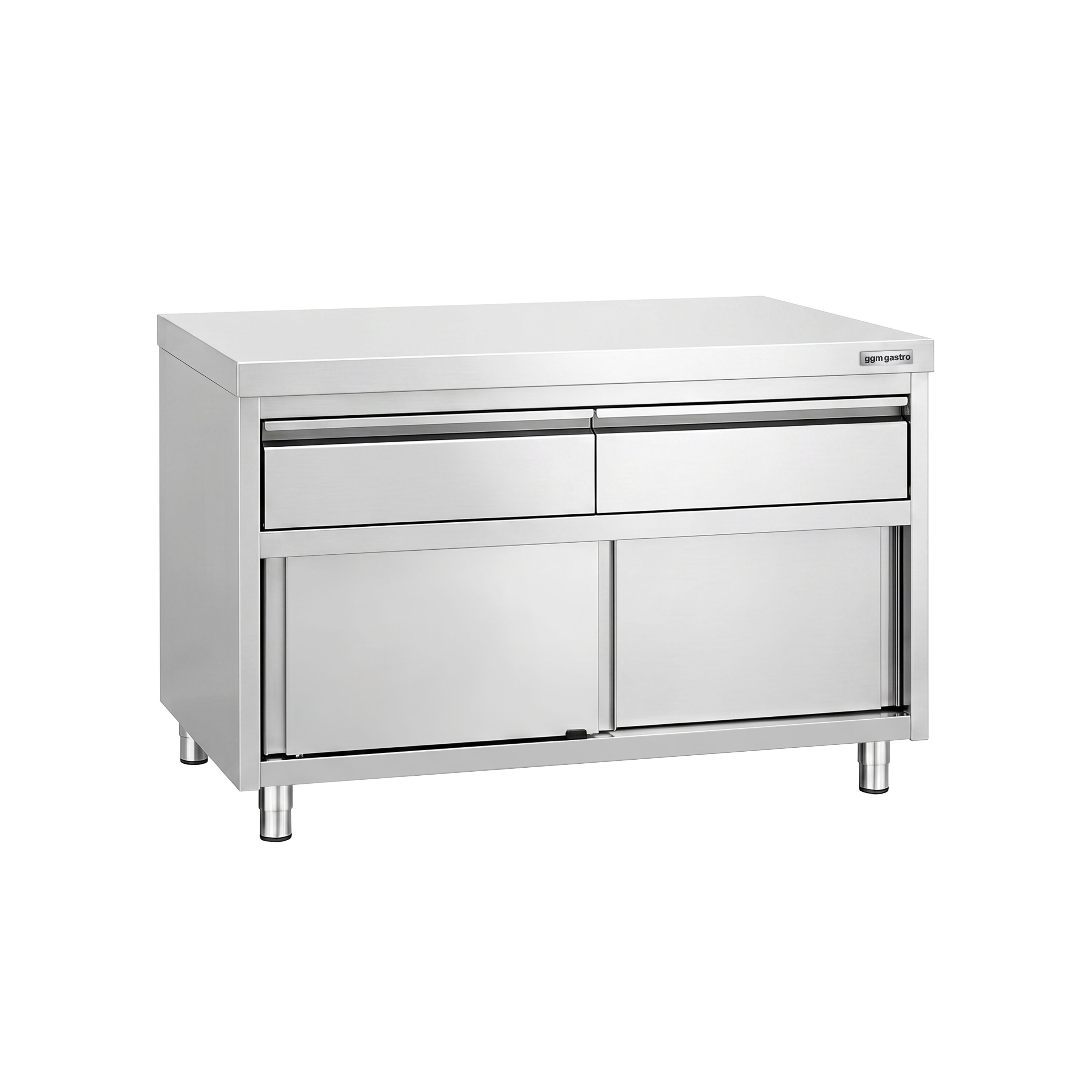 Armoire de travail en acier inoxydable PREMIUM - 1 200 x 600 mm - avec 2 tiroirs et une porte coulissante