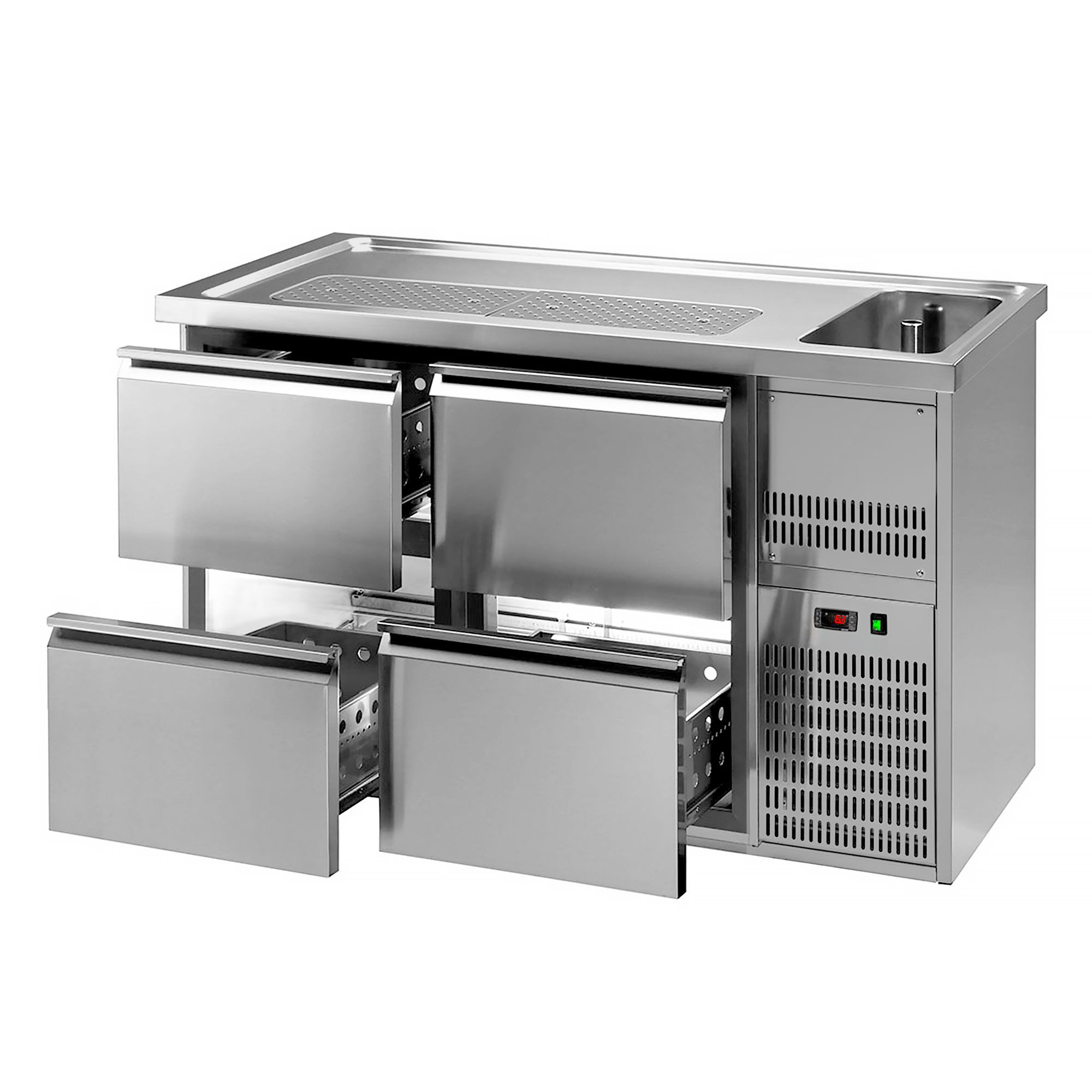 Comptoir de bar réfrigéré Premium PLUS – 1550 × 700 mm – 4 tiroirs