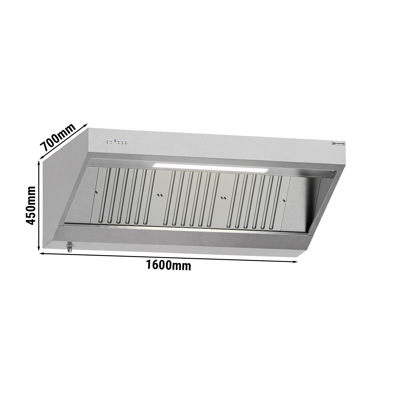 Hotte murale avec moteur - 1600mm - avec régulateur, filtre & lampe