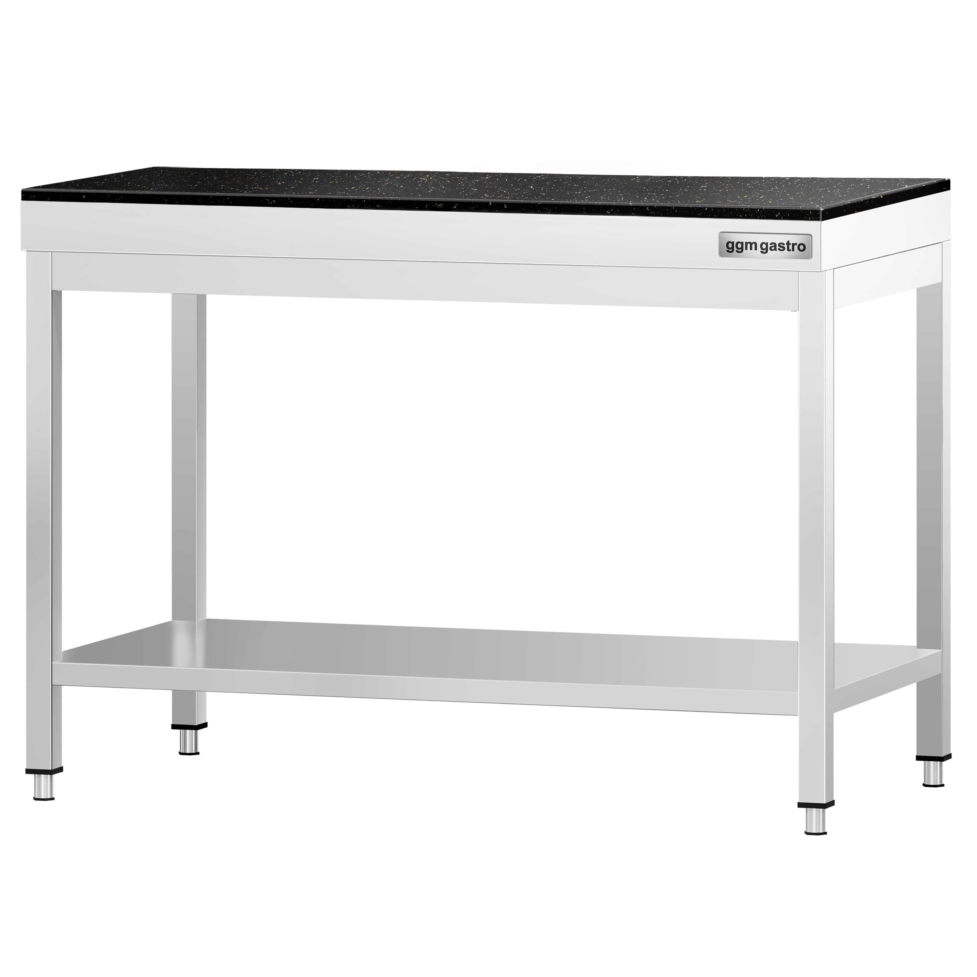 Table de travail inox PREMIUM - 1000 x 600 mm - avec tablette inférieure - incl. Plan de travail en Granit