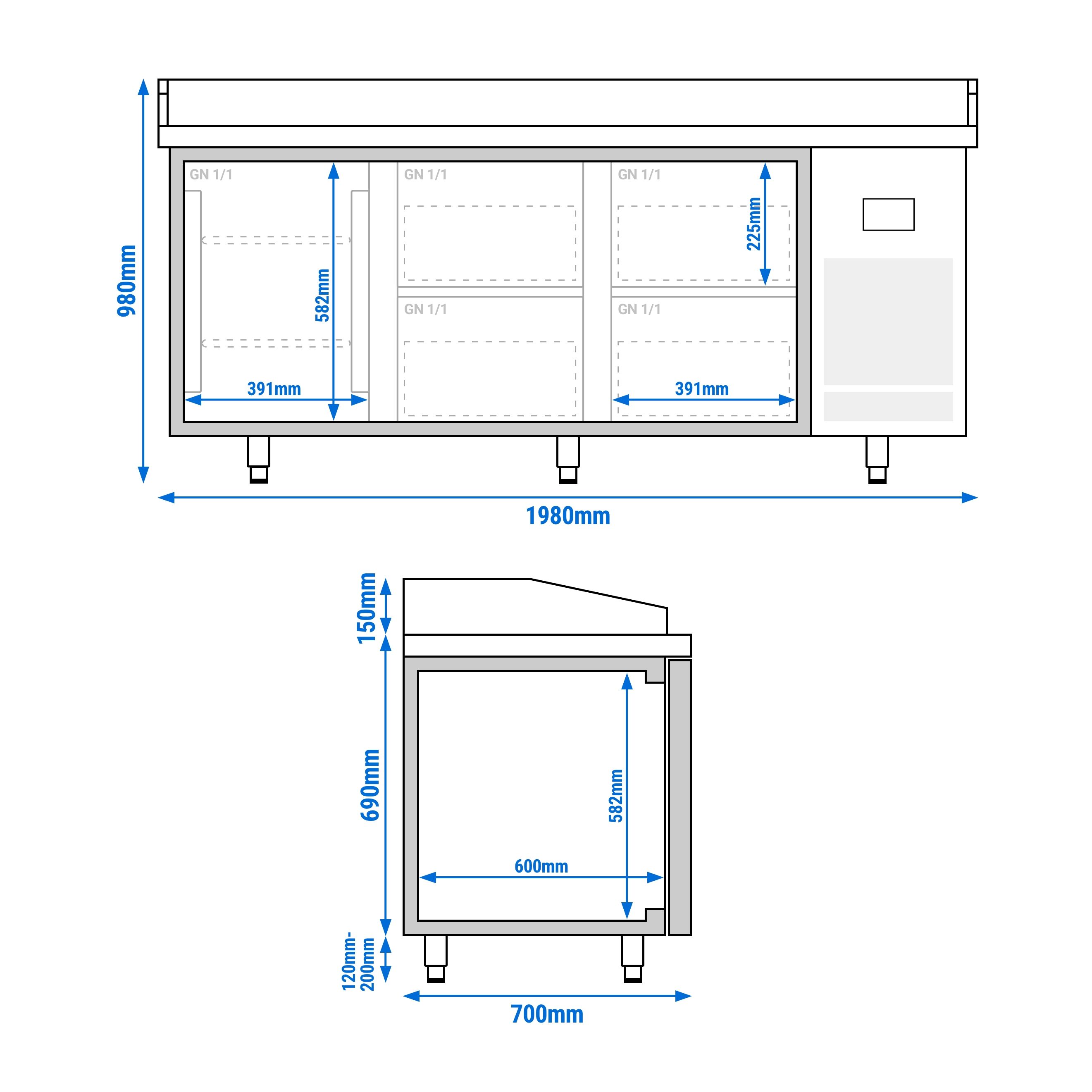 Commercial Pizza Prep Counter - Granite Top PREMIUM PLUS - 1980x700mm - with 1 doors & 4 drawers