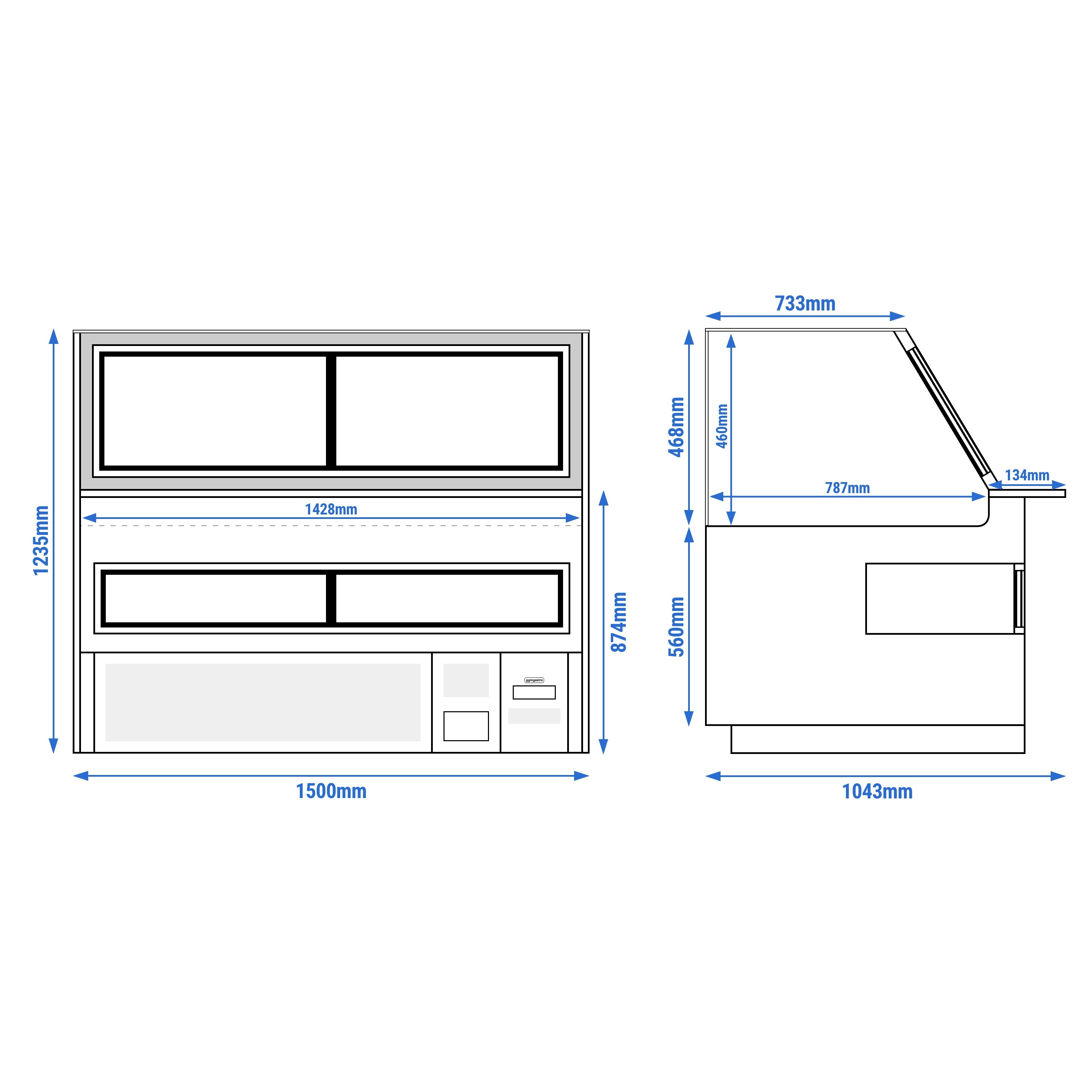 Comptoir vitrine réfrigérée - 1500x1048mm - +2/+8°C - Double vitrage - Éclairage LED - Façade noire