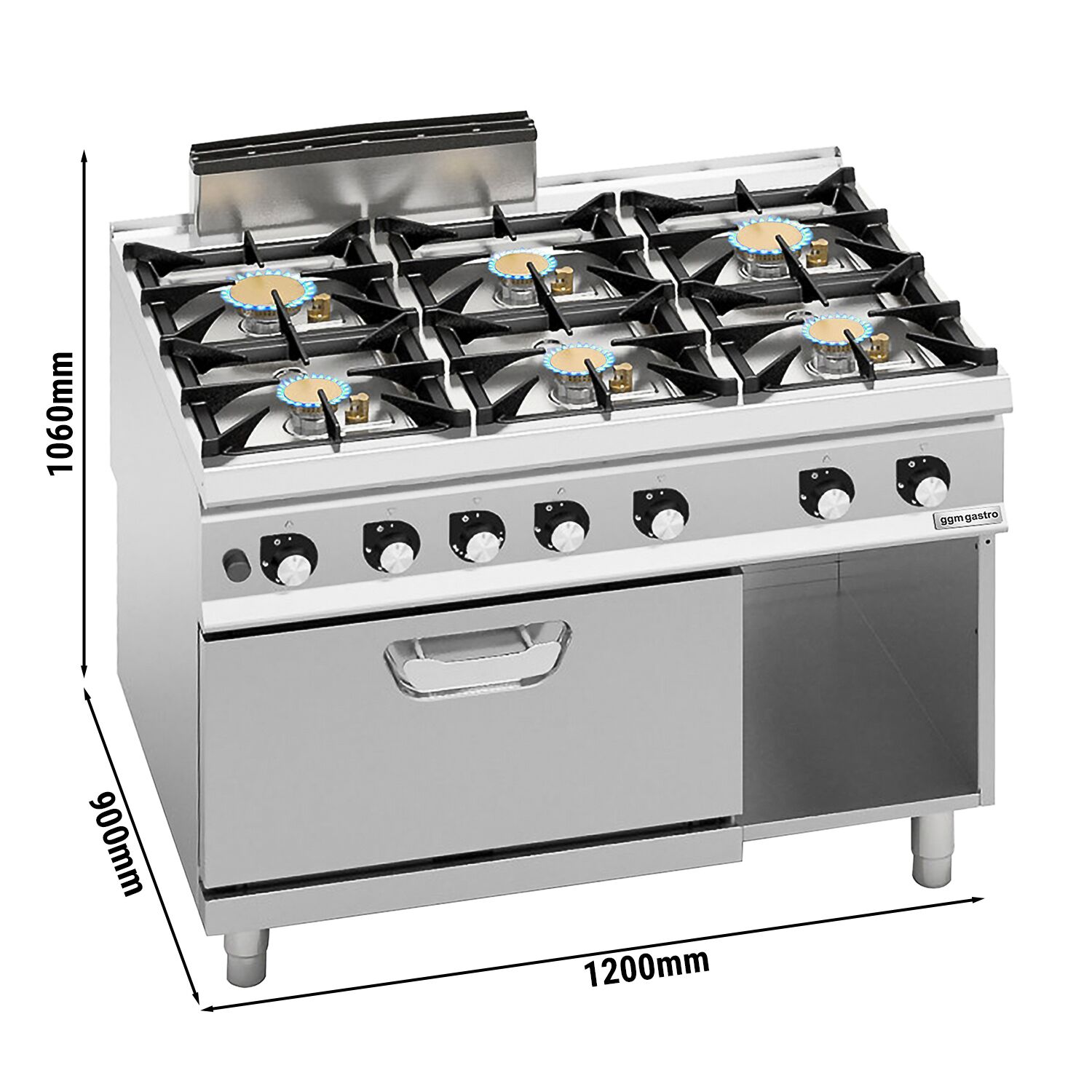 Fourneau à gaz – 44 kW – 6 brûleurs – avec four à gaz statique – 7,8 kW
