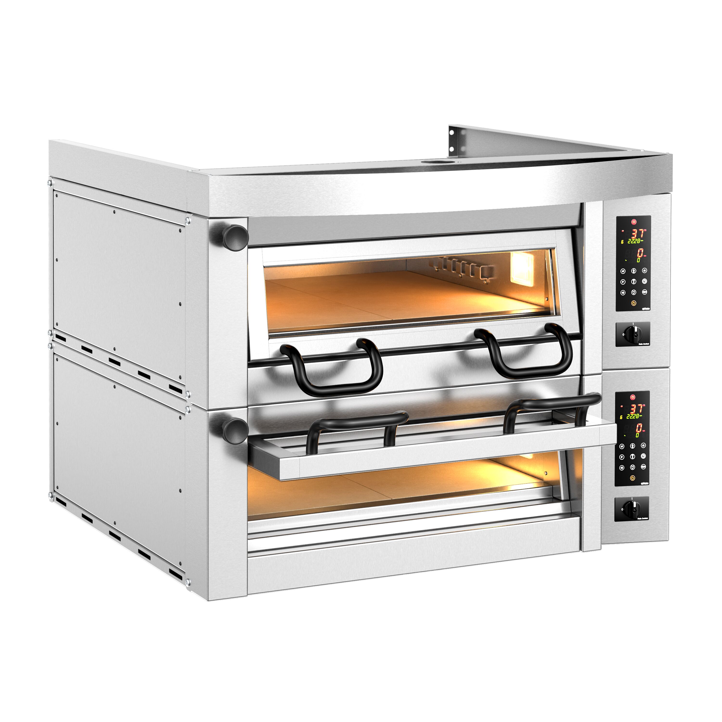(2 szt.) Elektryczny Piec do pizzy - 2 x 4 x Ø34cm - Panel dotykowy - z okapem