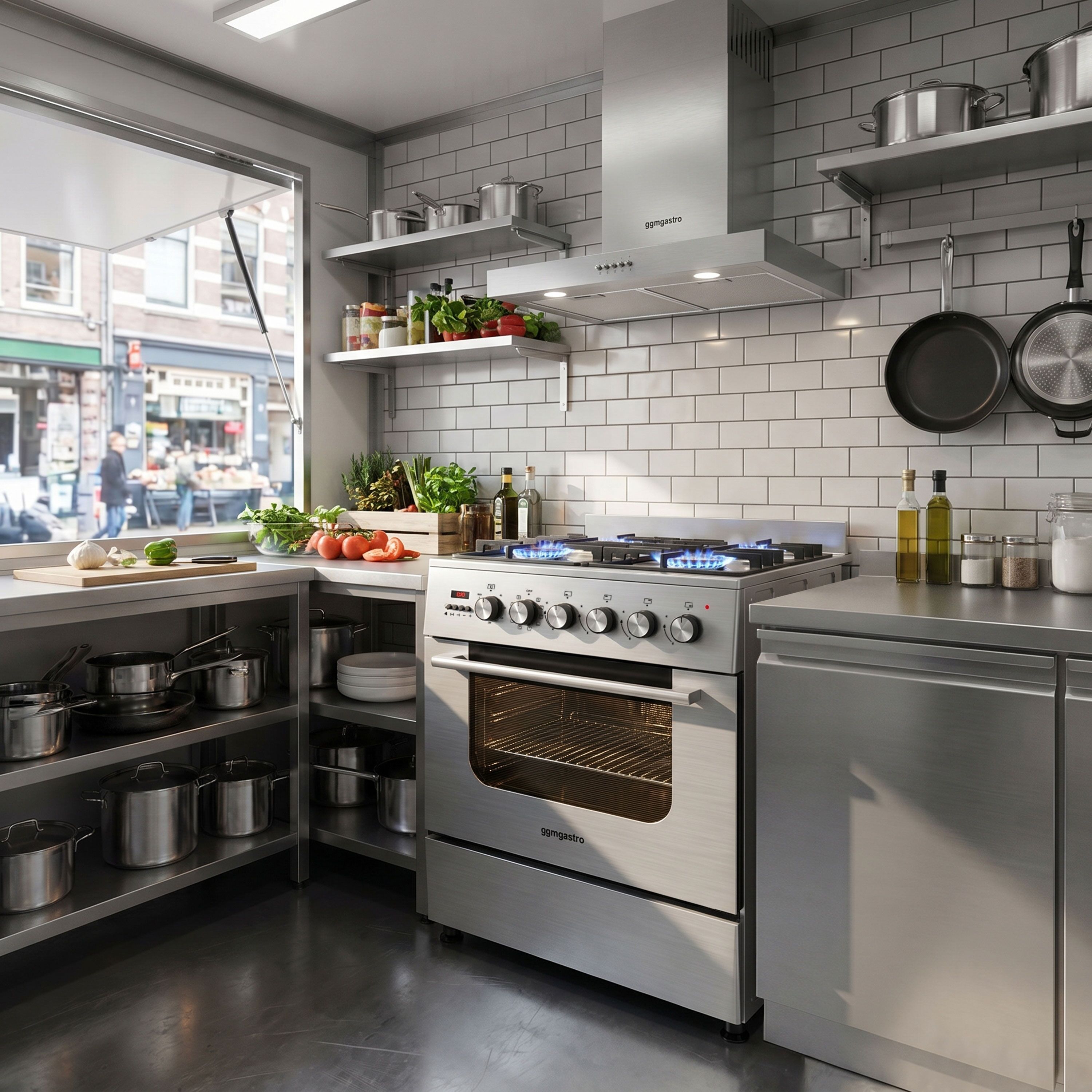Fogão a gás - 8,4 kW - 4 bicos - com forno elétrico - 3,85 kW e exaustor com circulação de ar
