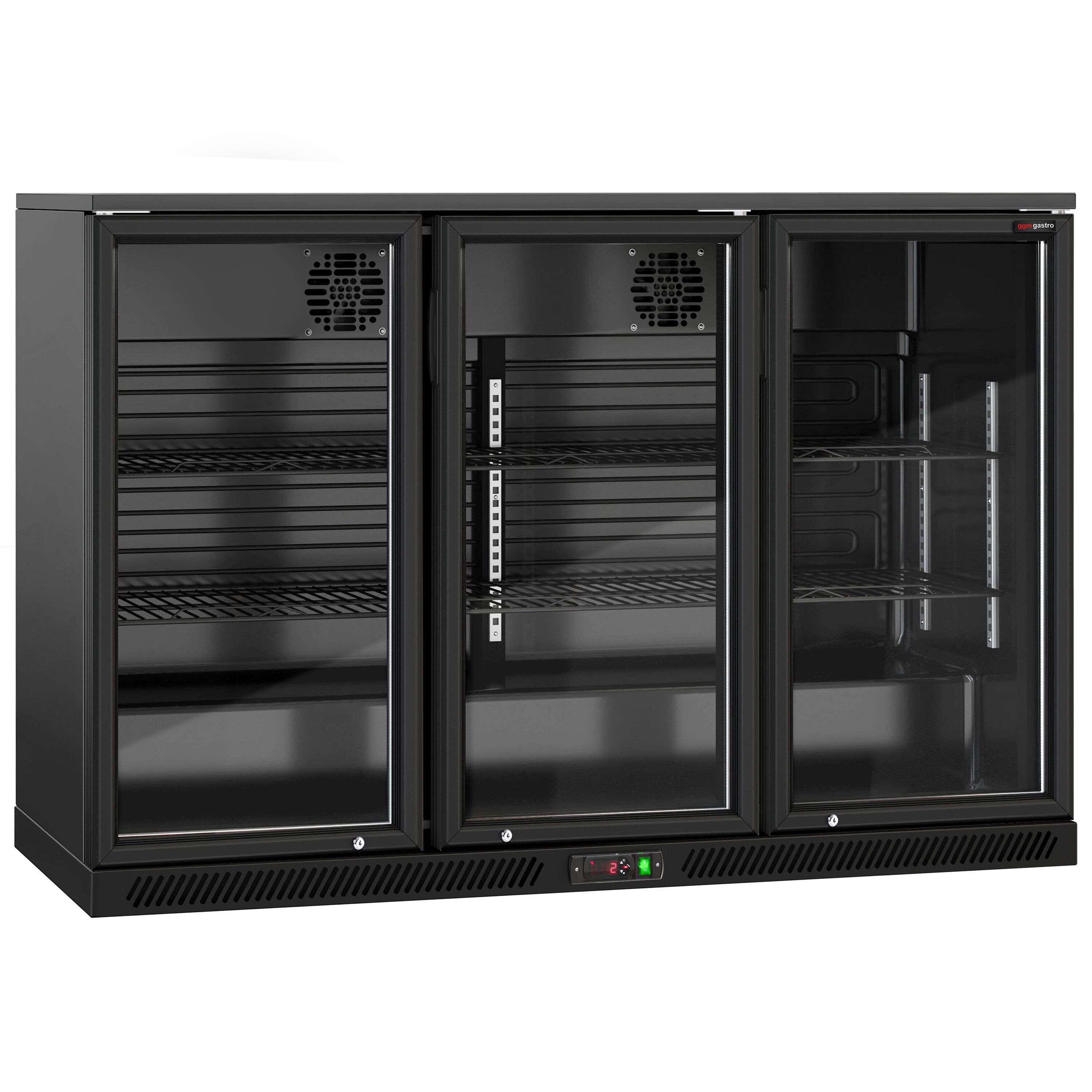 Réfrigérateur de bar – 1350 mm – 320 litres – avec 3 portes vitrées battantes – Extérieur & intérieur Noir