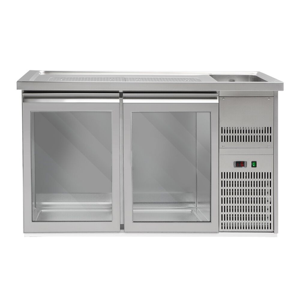 Comptoir de bar réfrigéré Premium PLUS – 1550 × 700 mm – 2 portes vitrées