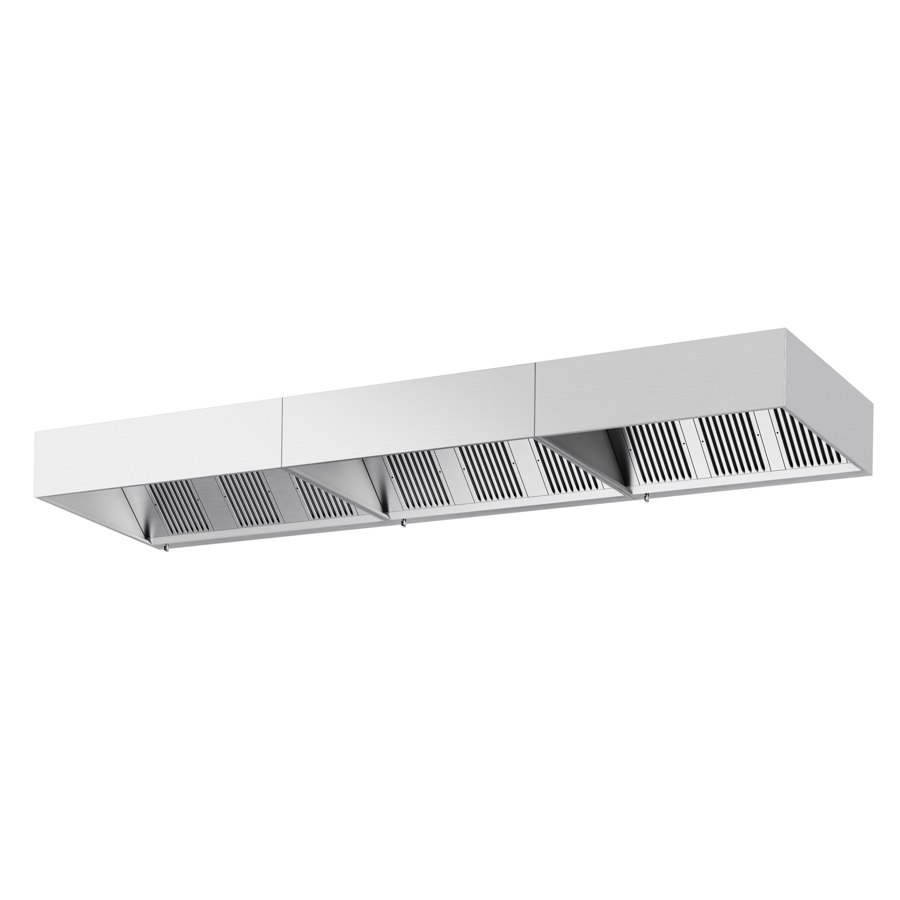 Ventilationskåpa i rostfritt stål - 5 400 mm - djup 1 400 mm - med labyrintfilter och LED-belysning