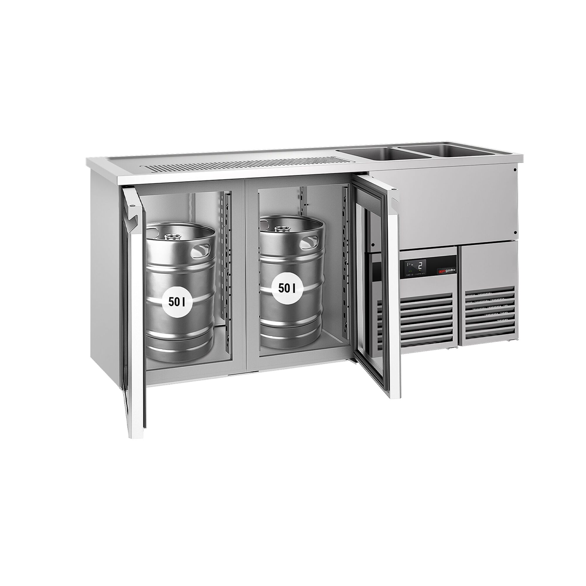 Comptoir de bar réfrigéré PREMIUM - 1950x700mm - 2 portes vitrées