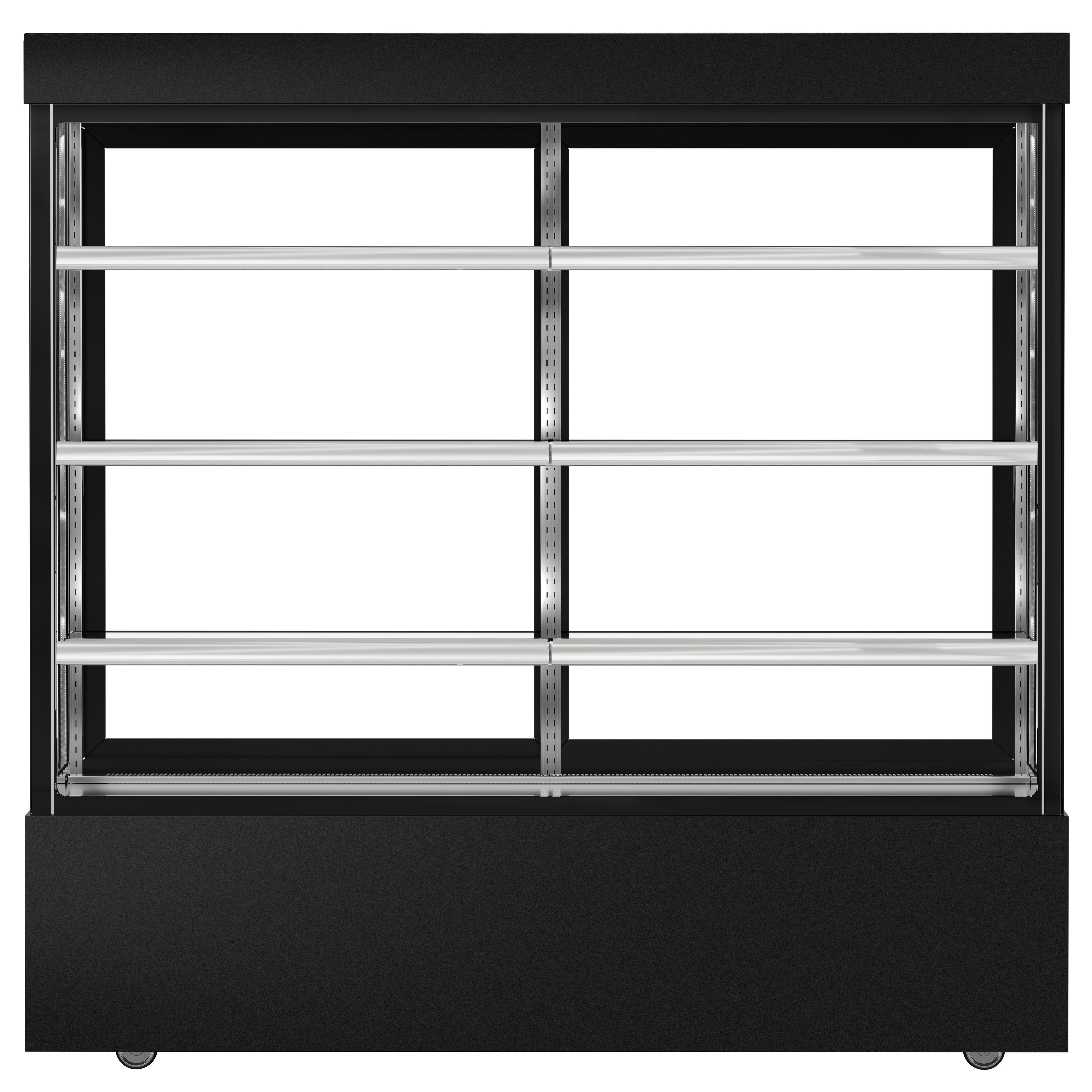 Vitrine à pâtisserie réfrigérée MADRID - 1200L - 1800mm - Double vitrage - avec 3 étagères en verre - portes coulissantes vitrées arrière - Noir mat