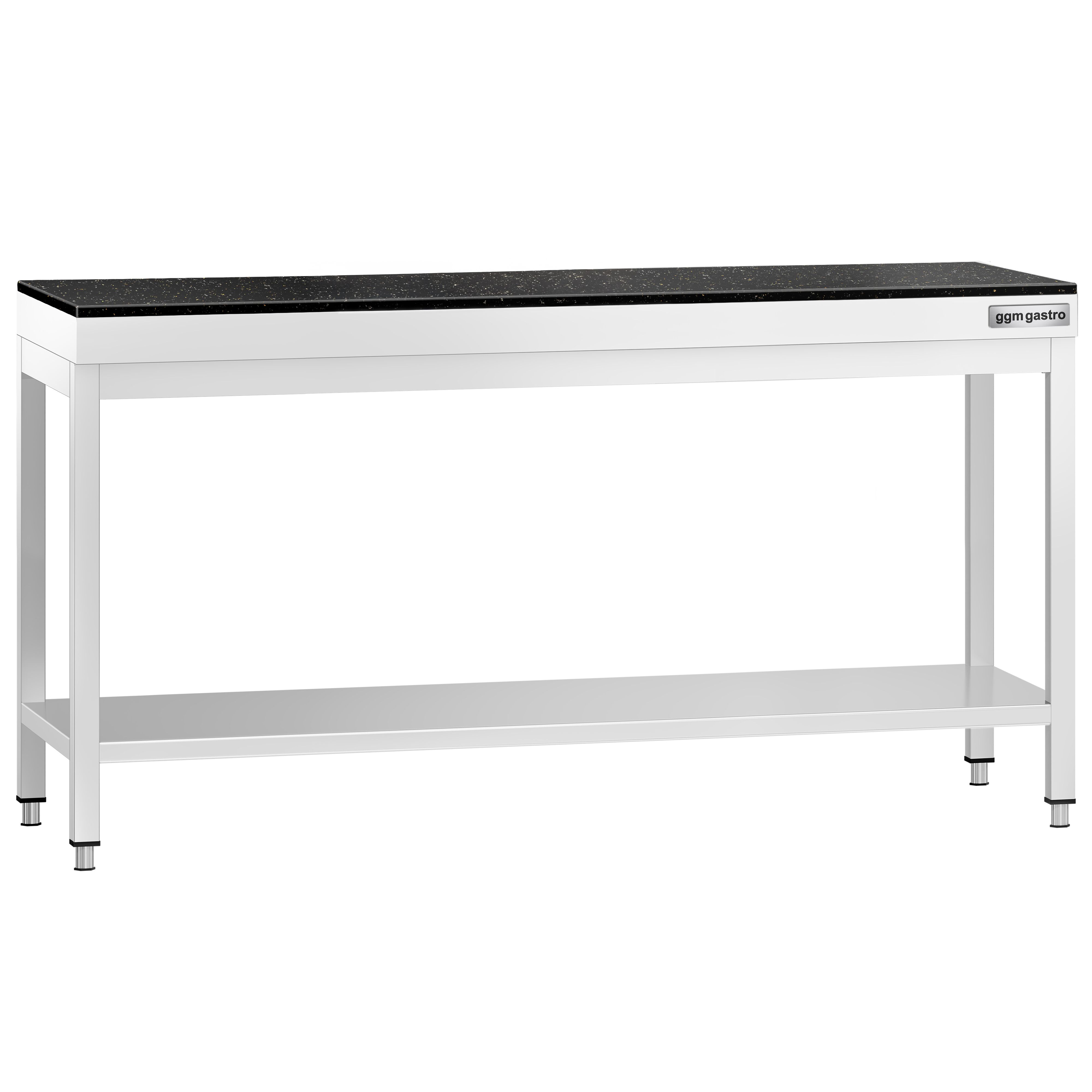 Table de travail inox PREMIUM - 2000 x 600 mm - avec tablette inférieure - incl. Plan de travail en Granit