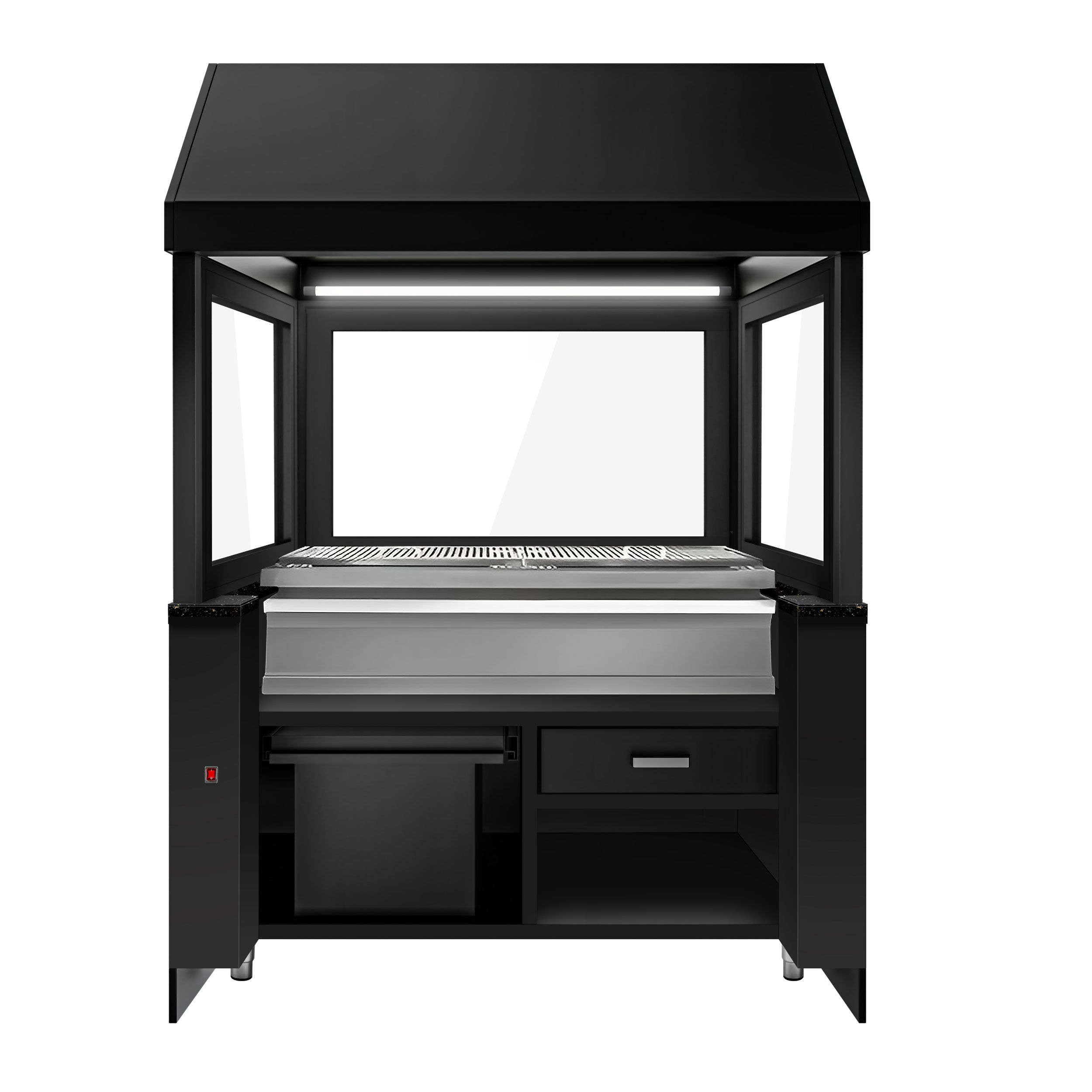 Barbecue au charbon de bois TORONTO – 1500 mm – façade en bois – plan de travail en granit noir – verre de protection thermique