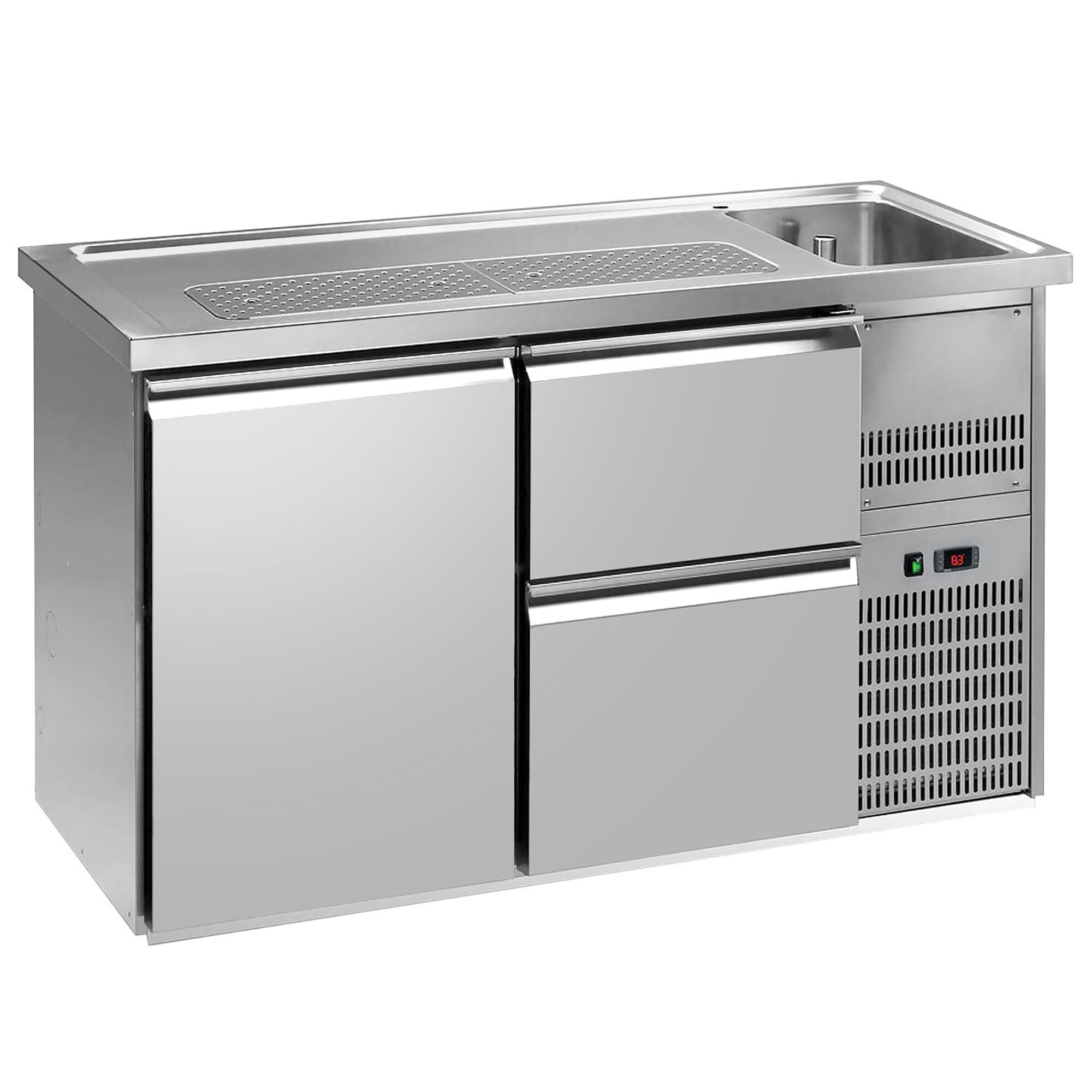 Comptoir de bar réfrigéré Premium PLUS – 1550 × 700 mm – 1 porte & 2 tiroirs