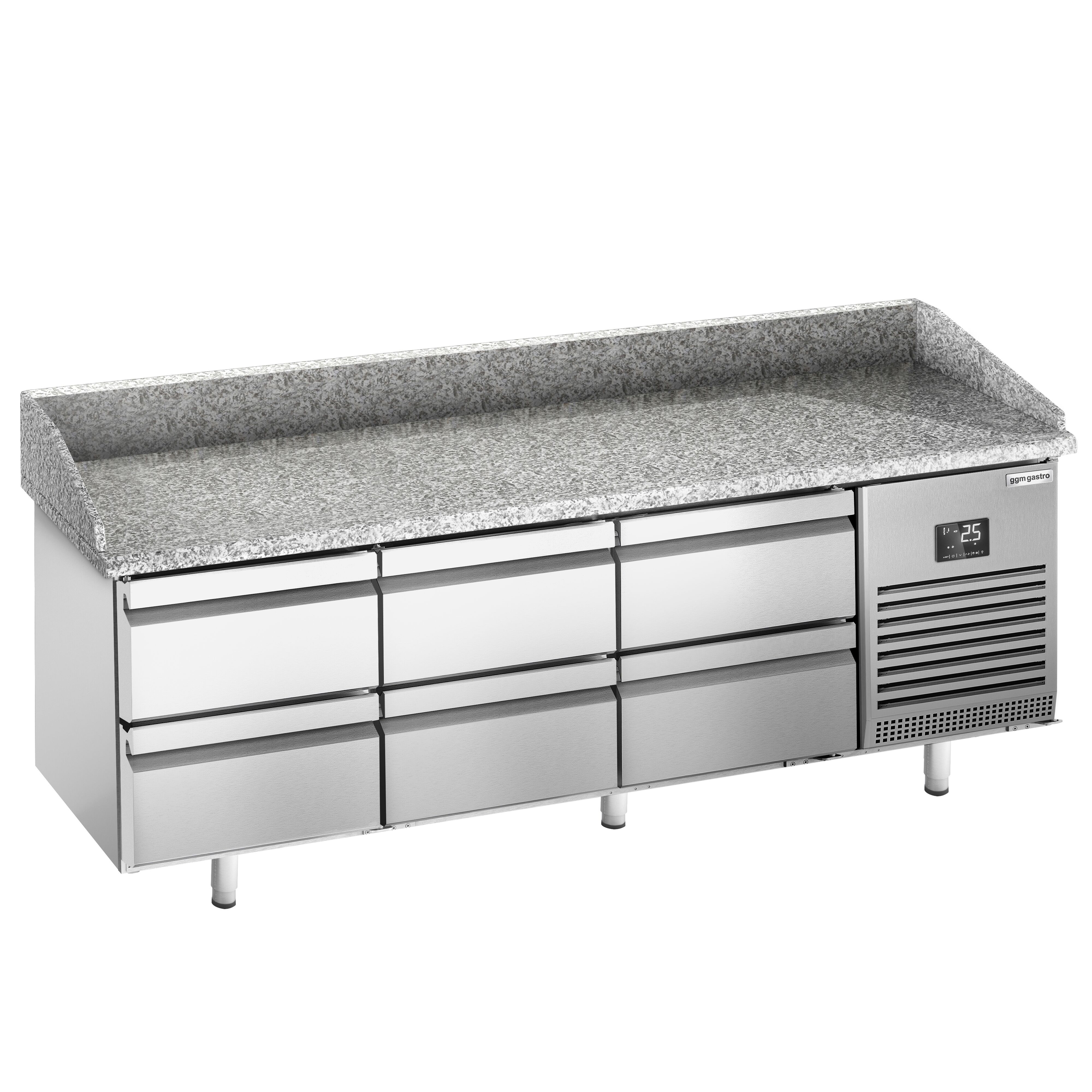 Commercial Pizza Prep Counter - Granite Top PREMIUM PLUS - 1980x700mm - with 0 doors & 6 dough drawers