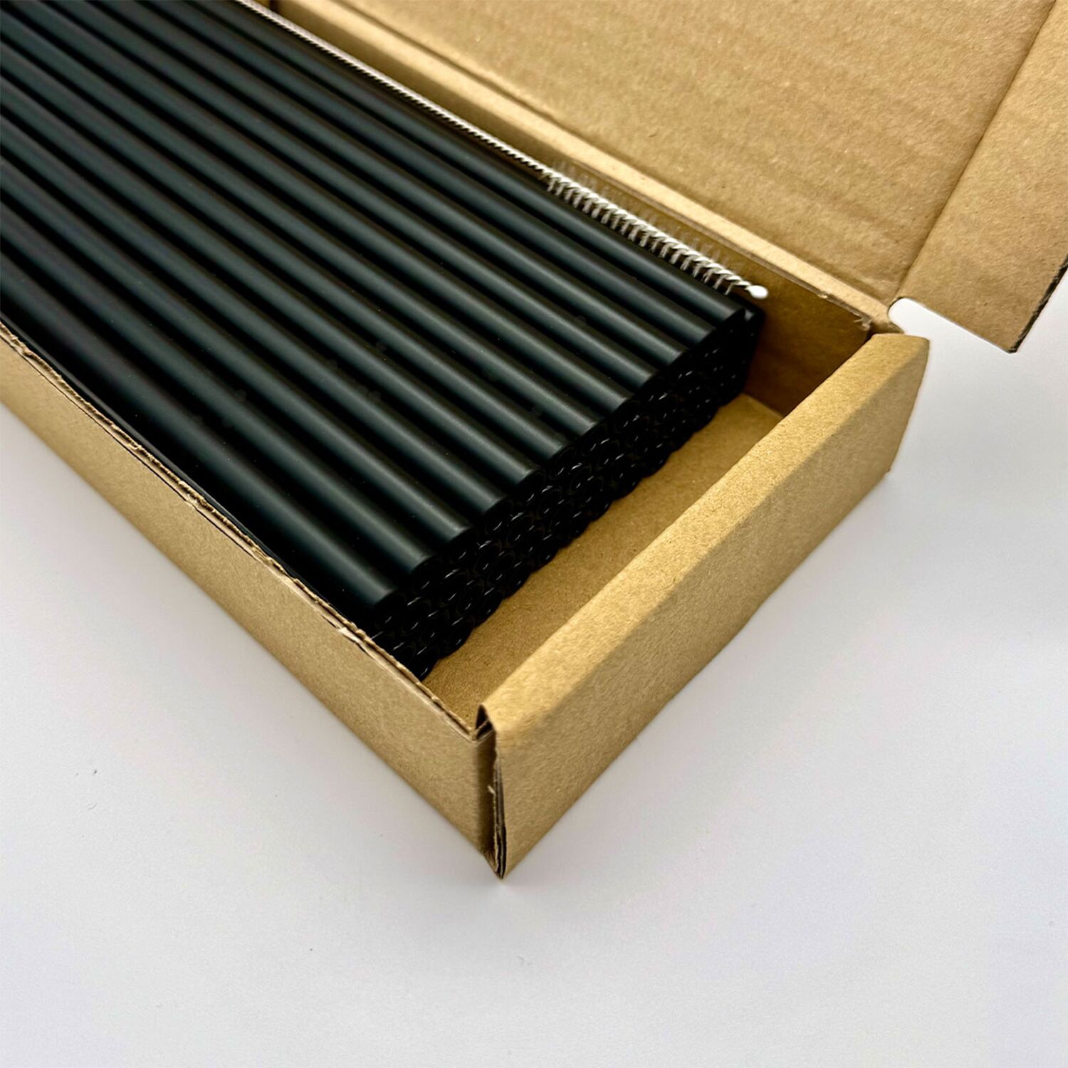 (50 Pièces) Pailles en Verre - 150 mm - ø 8 mm - Noir Mat - incl. 1 brosse de Nettoyage