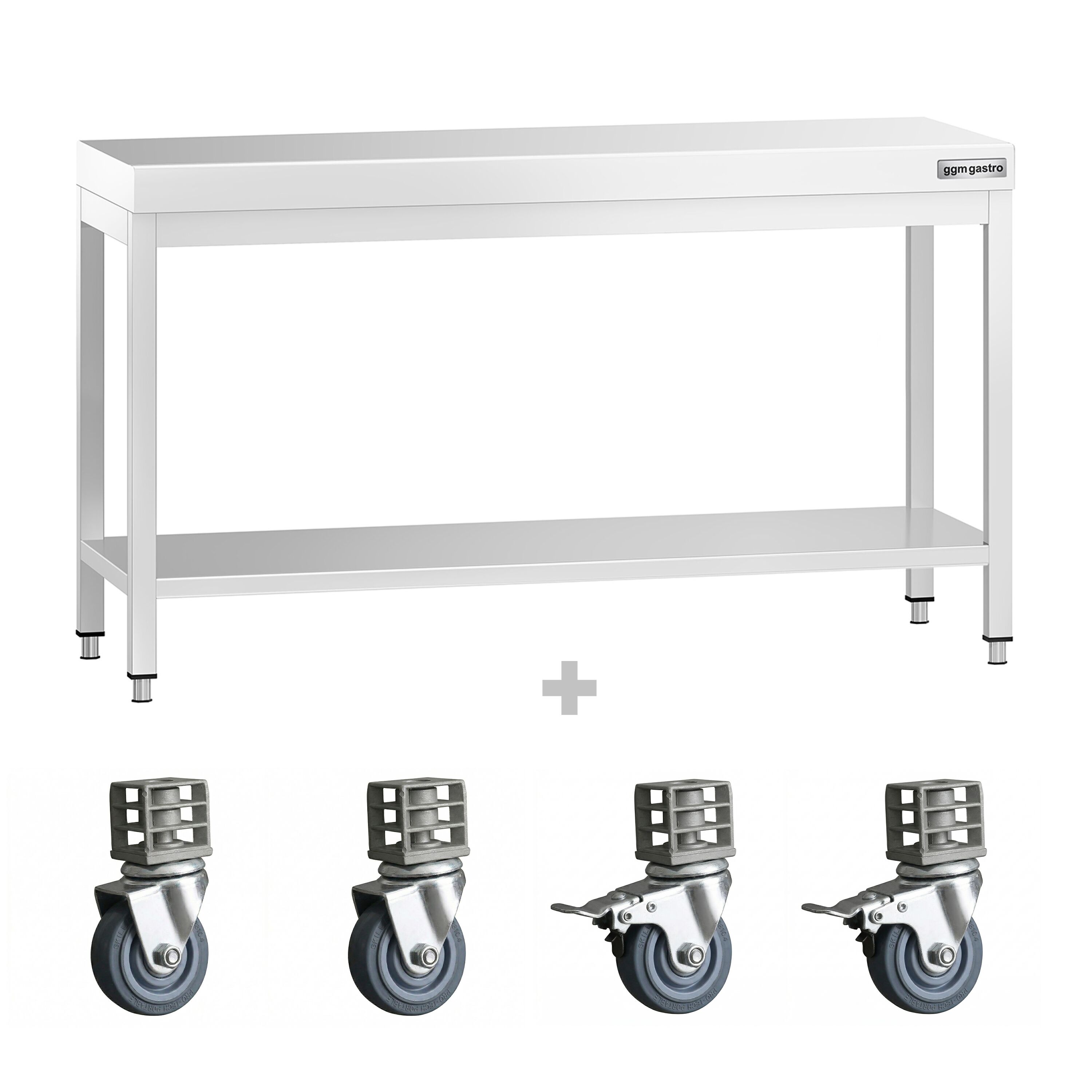 Table de travail en inox PREMIUM - 1500 x 800 mm - avec tablette inférieure et roulettes