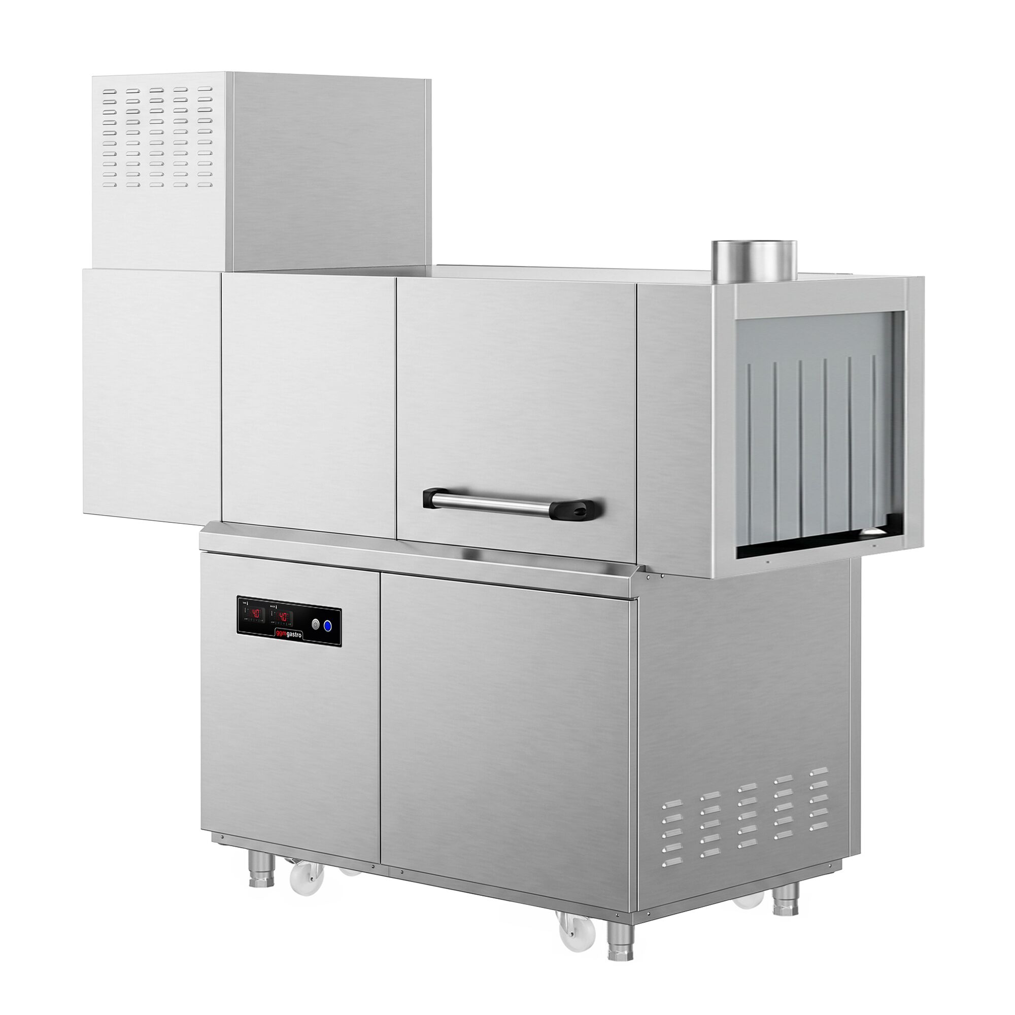 Lave-vaisselle à convoyeur - Commande électronique (affichage numérique) - 47kW - panier 500x500mm - avec tunnel de séchage - avec pompes doseuses intégrées pour détergent et produit de rinçage - Table d’entrée à gauche