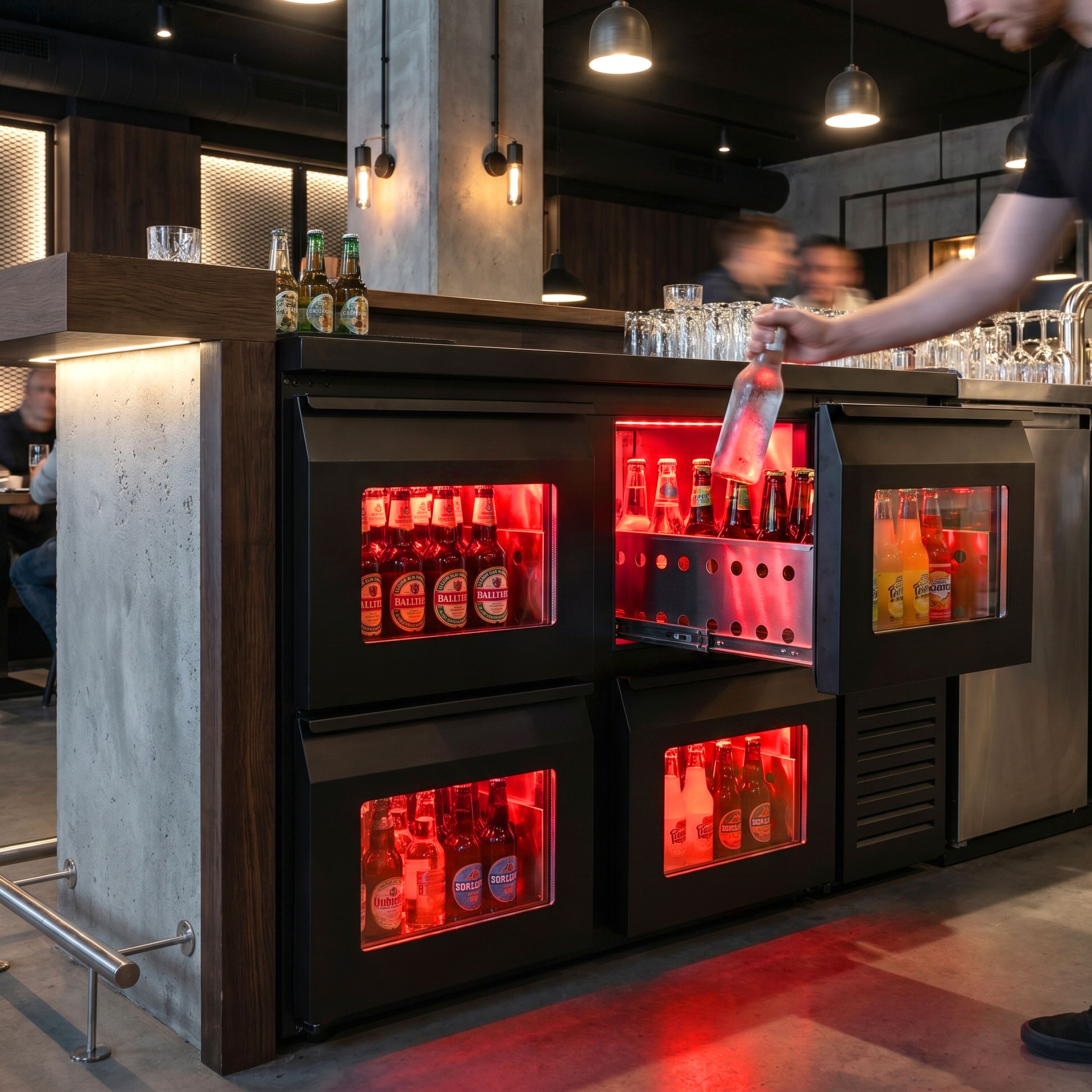 Commercial Back Bar Cooler ECO – 1460 mm – with 4 Glass Drawers – with RGB LED Lighting