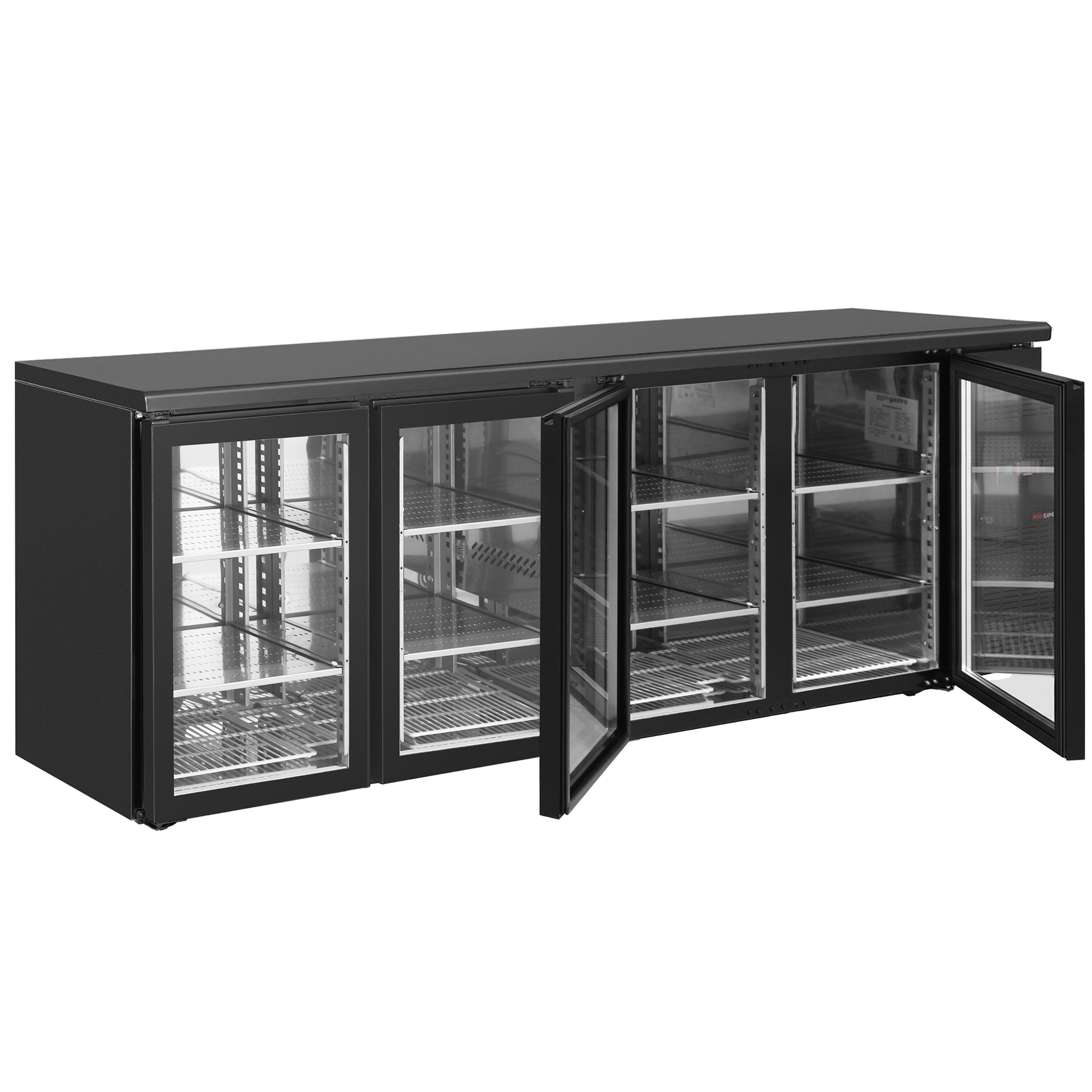 Table réfrigérée de bar & boissons ECO - 2542 mm - 4 portes vitrées sans cadre - noir