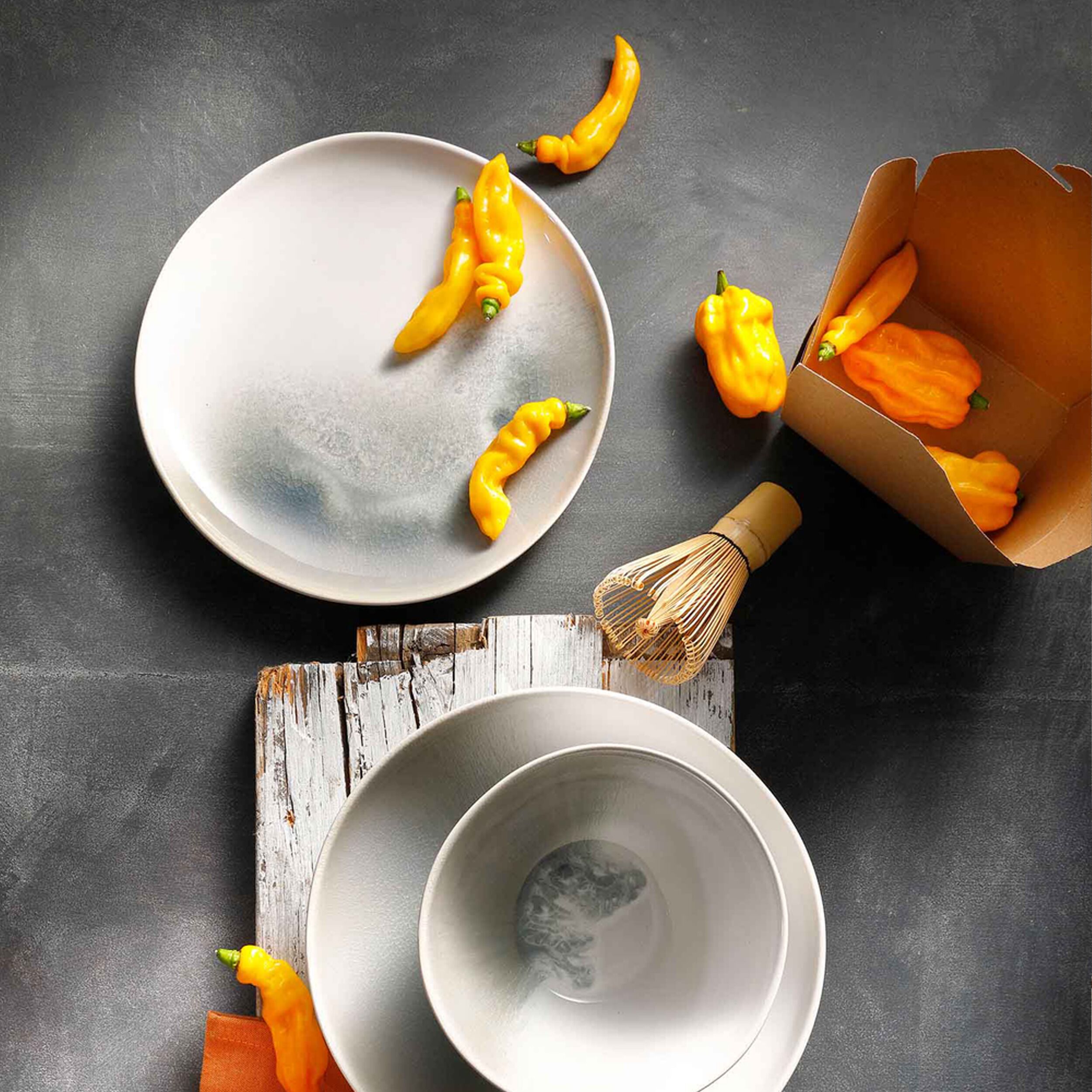 (6 pièces) NORDIC – Bol / Assiette creuse – Ø 225 mm – Vert/Blanc