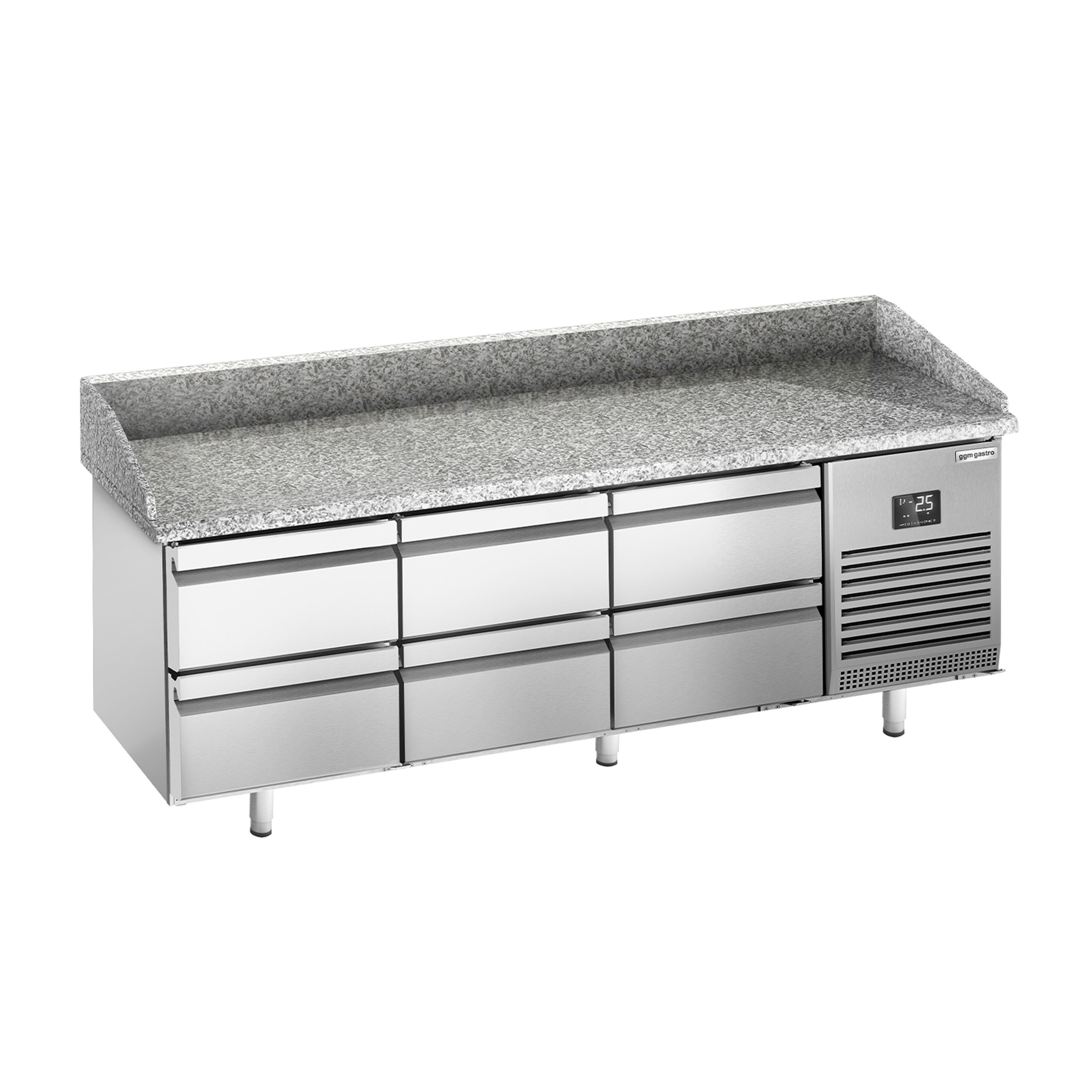 Commercial Pizza Prep Counter - Granite Top PREMIUM PLUS - 1980x700mm - with 0 doors & 6 dough drawers