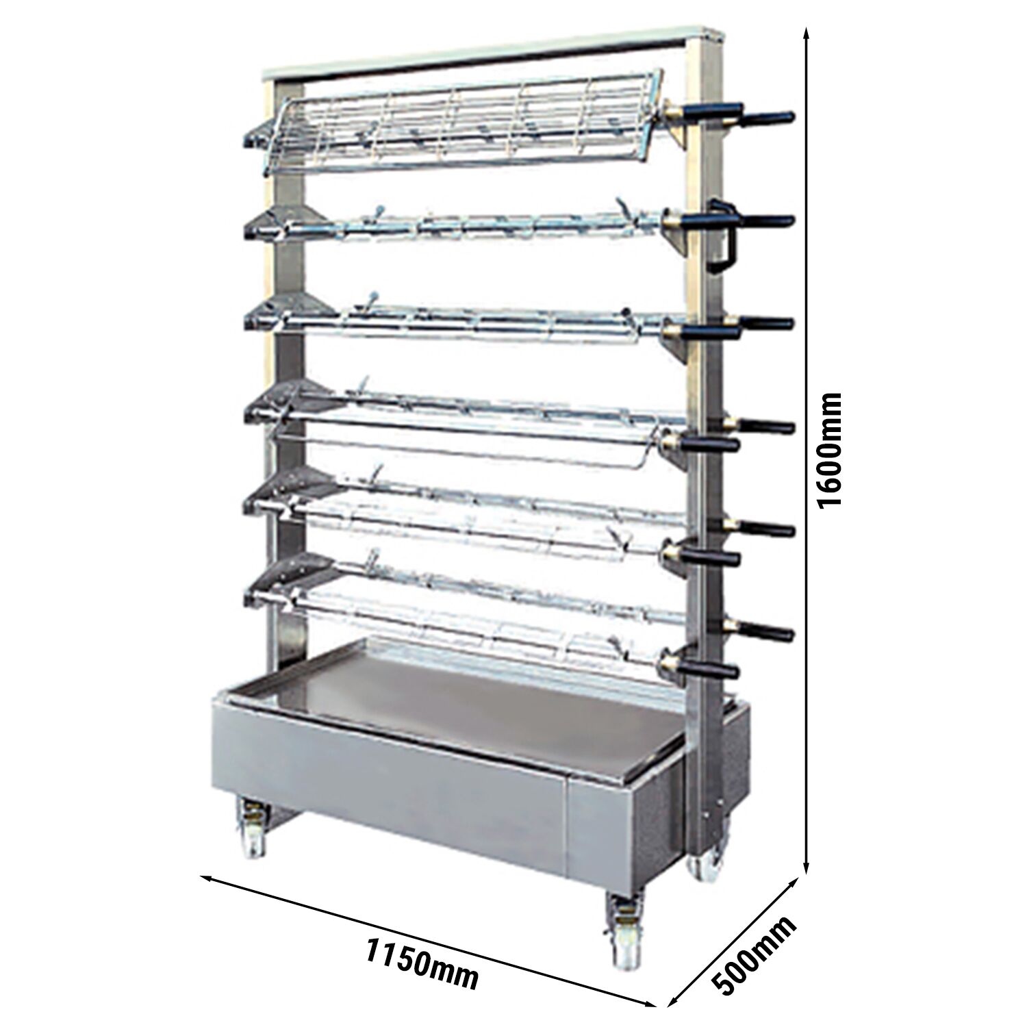 12x Skewers Movable Spit Trolley - 1150x500x1600mm - Stainless Steel