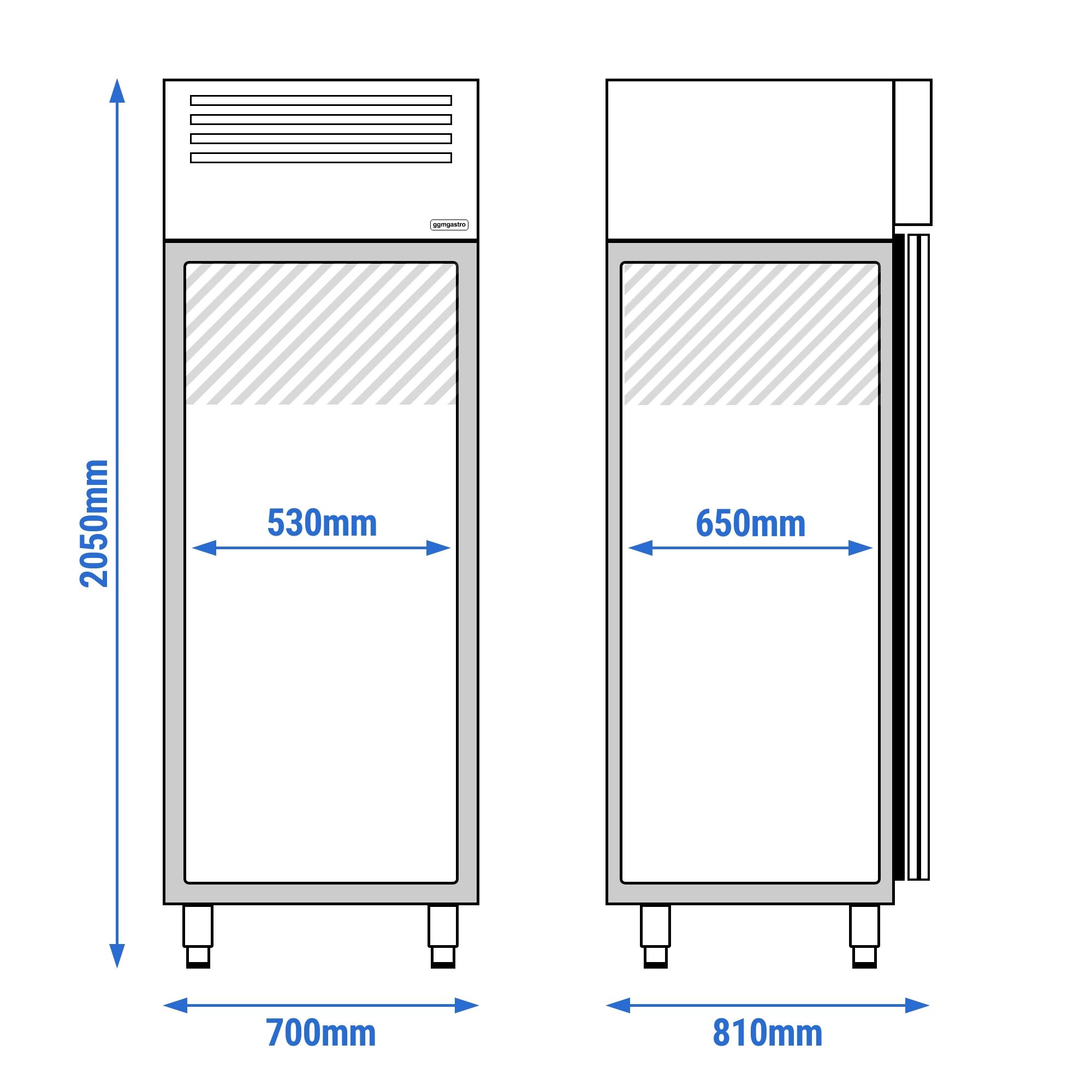 Armoire réfrigérée vitrée négative en acier inoxydable AISI 430 PREMIUM - GN 2/1 - 700 L - avec 1 porte vitrée & 3 grilles GN 2/1 & 3 paires de glissières