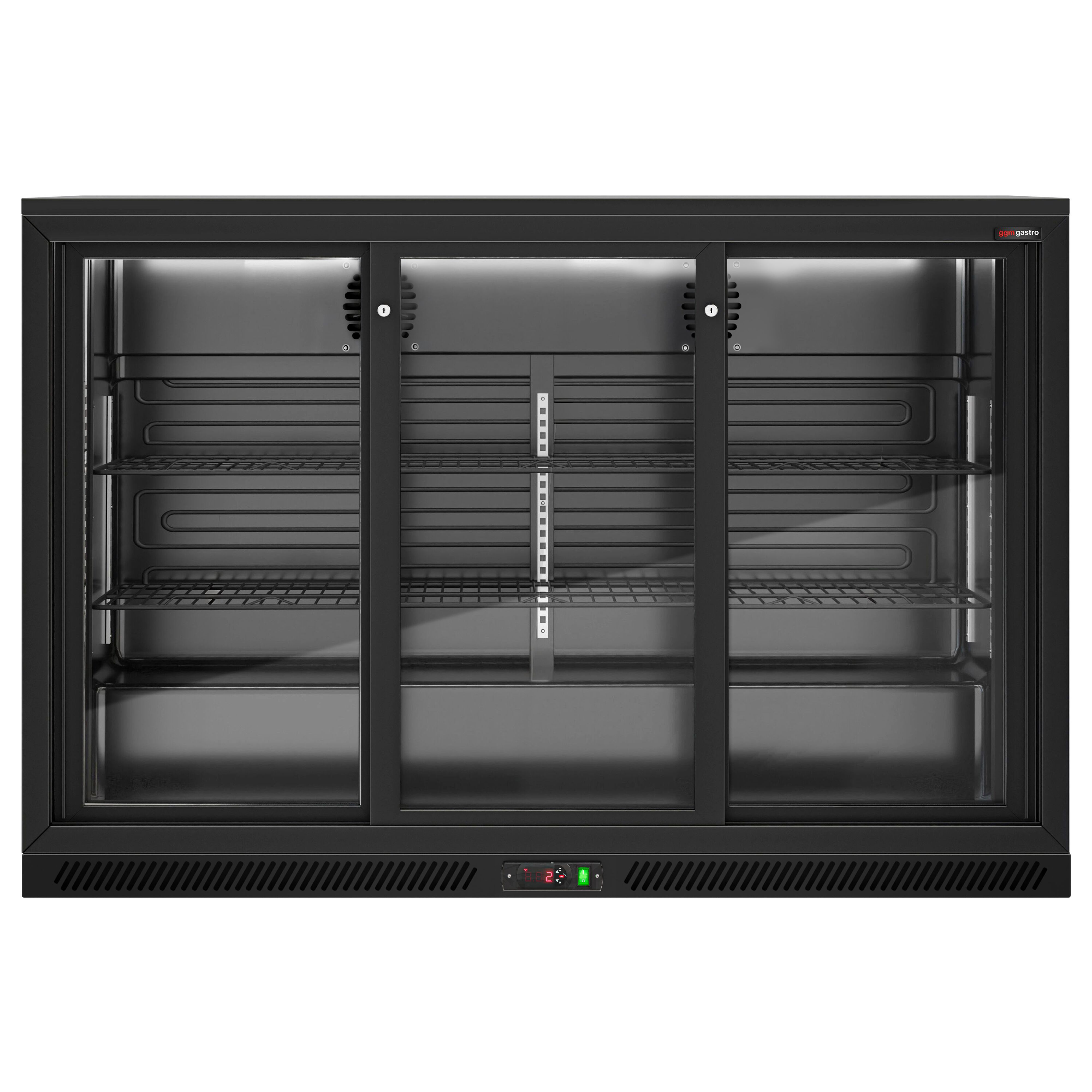 Réfrigérateur de bar – 1350 mm – 320 litres – avec 3 portes coulissantes en verre – Extérieur & intérieur Noir