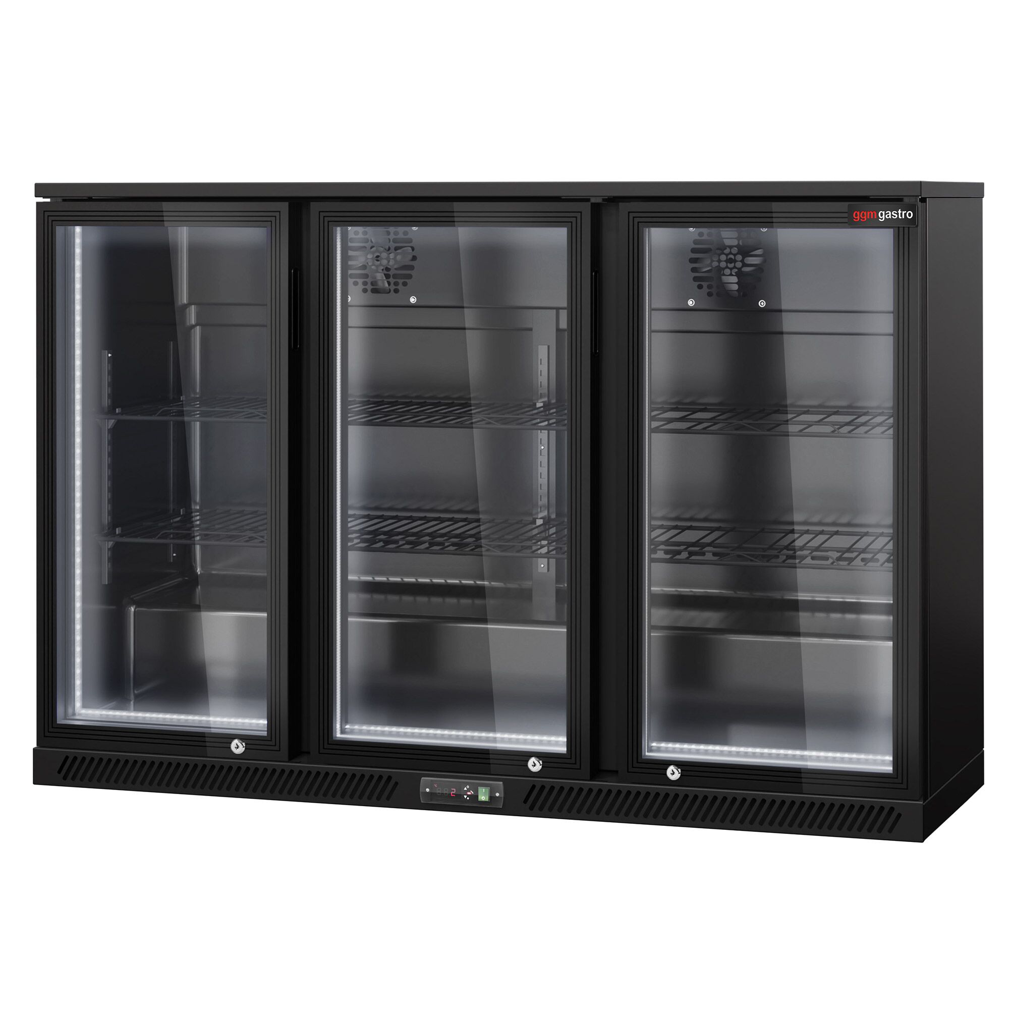 Commercial Back Bar Cooler - 1350mm - 320L - with 3 glass hinged doors - Black