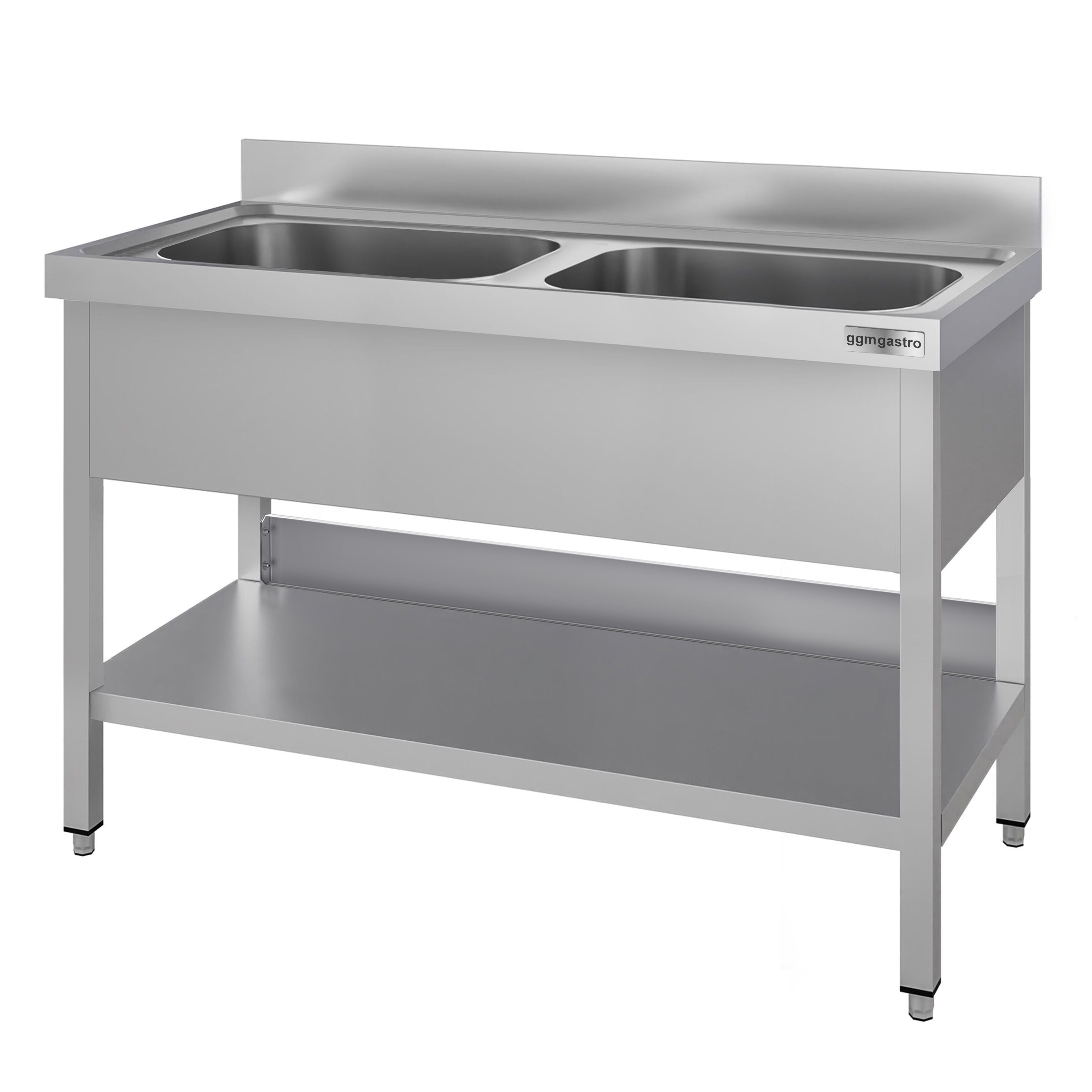Plonge en inox ECO - 1200x600mm - avec étagère basse - 2 bacs au centre