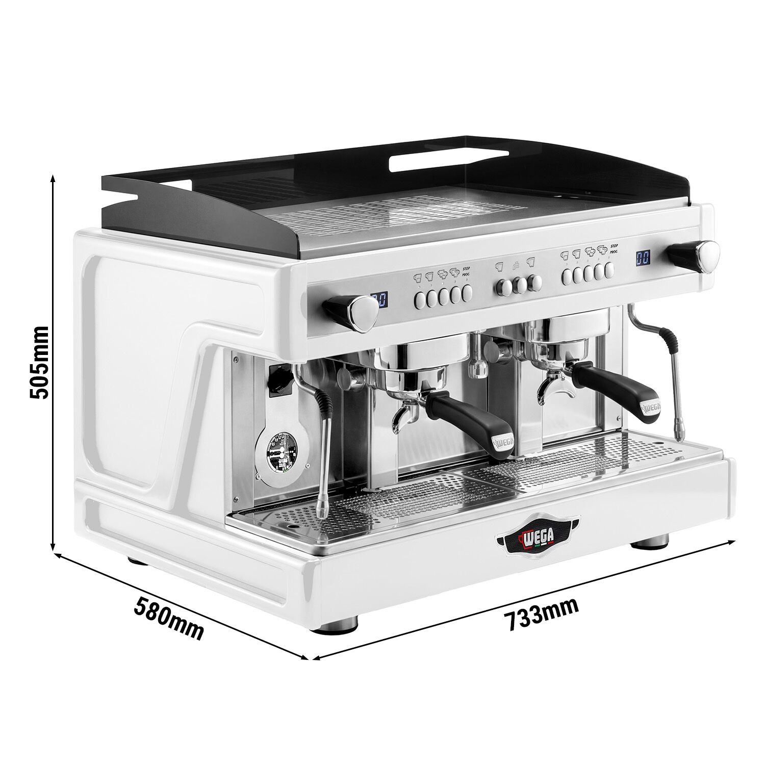 WEGA | Airy - Siebträgermaschine - 2 Gruppig - 3,85 kW - mit Shot Counter - Weiß