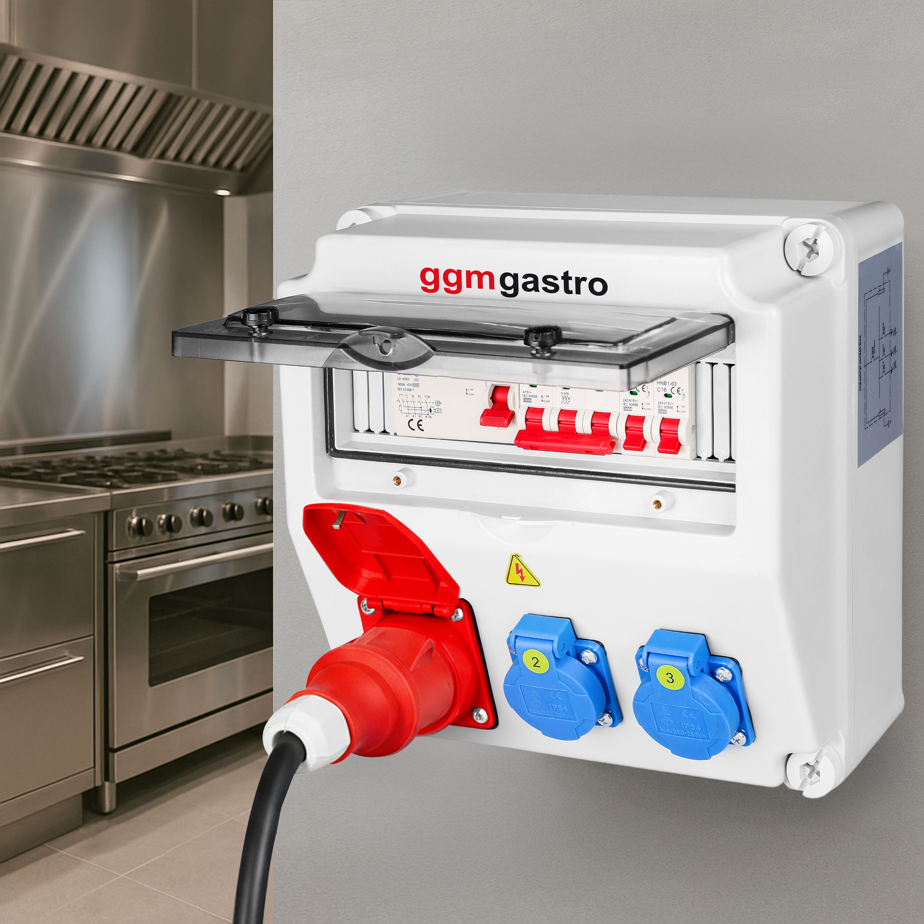 Coffret de chantier électrique - 2x 2P+T 16A 230V & 1x CEE 16A 400V 5P (rouge) - Triphasé 400V - IP54 - avec interrupteur différentiel 30 mA intégré