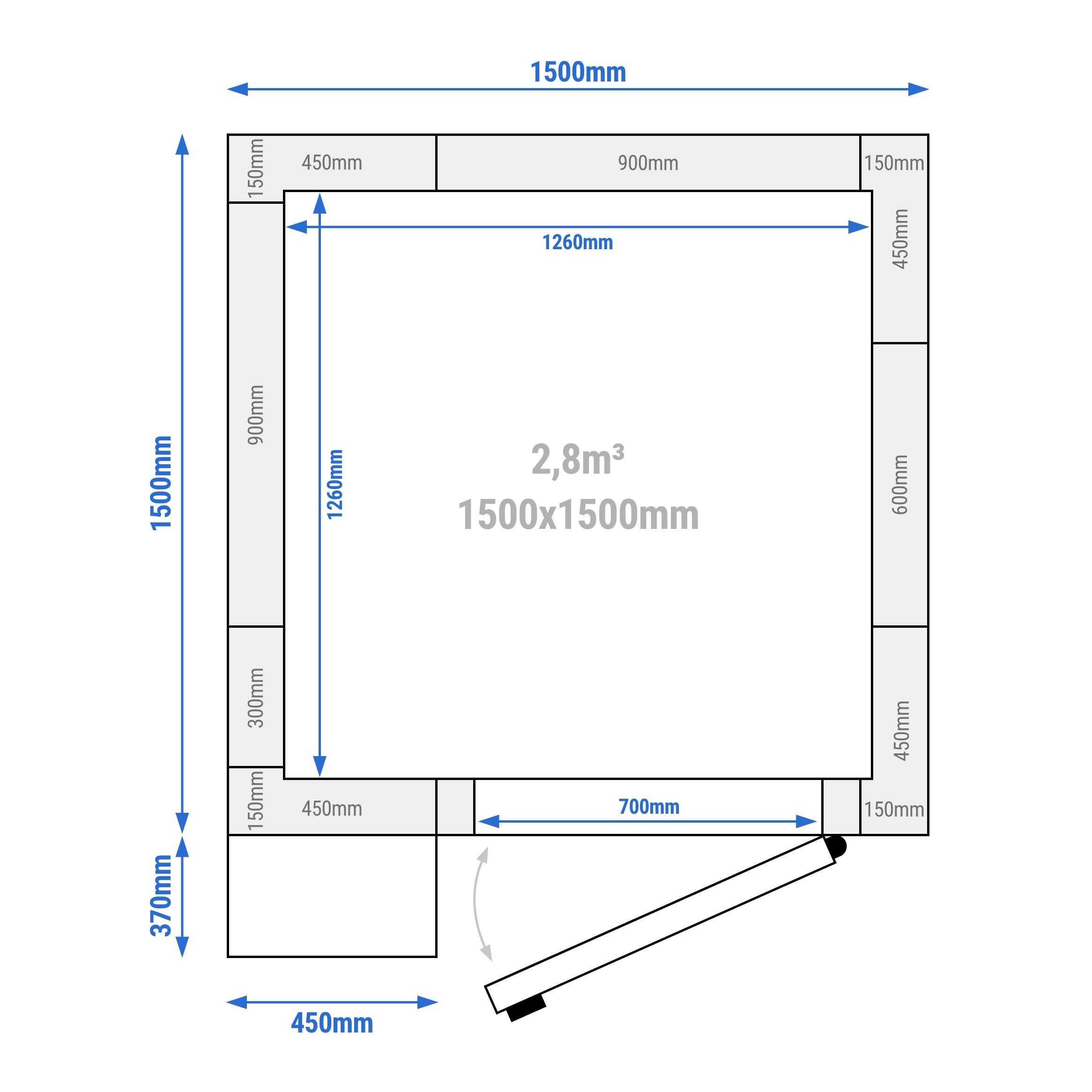 Chambre de congélation – 1500 × 1500 mm – 2,8 m³ – avec groupe de congélation et rideaux à lamelles inclus