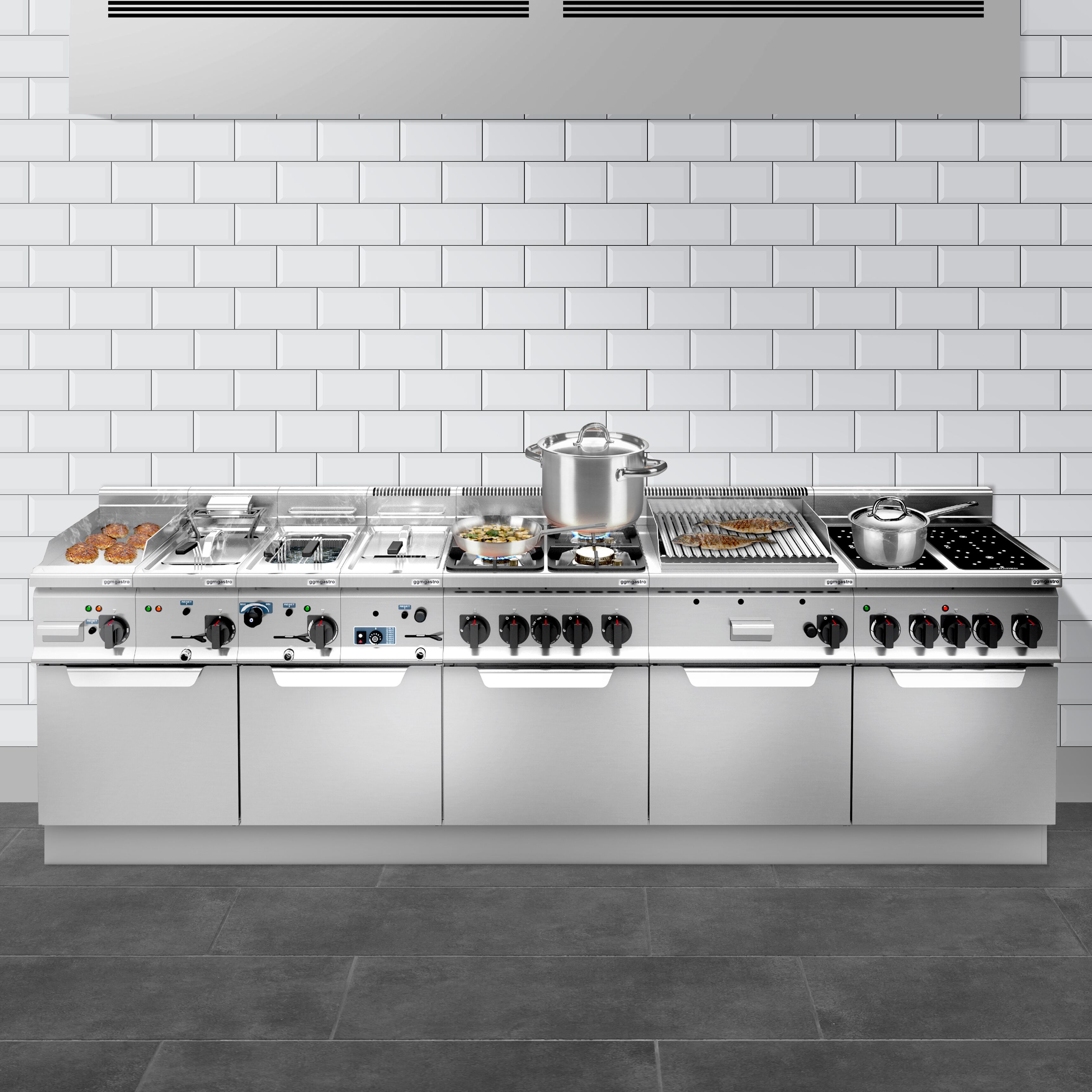 Commercial Gas Griddle - 10kW - Ribbed Plate - Cooking area: 396x667mm - on Stand