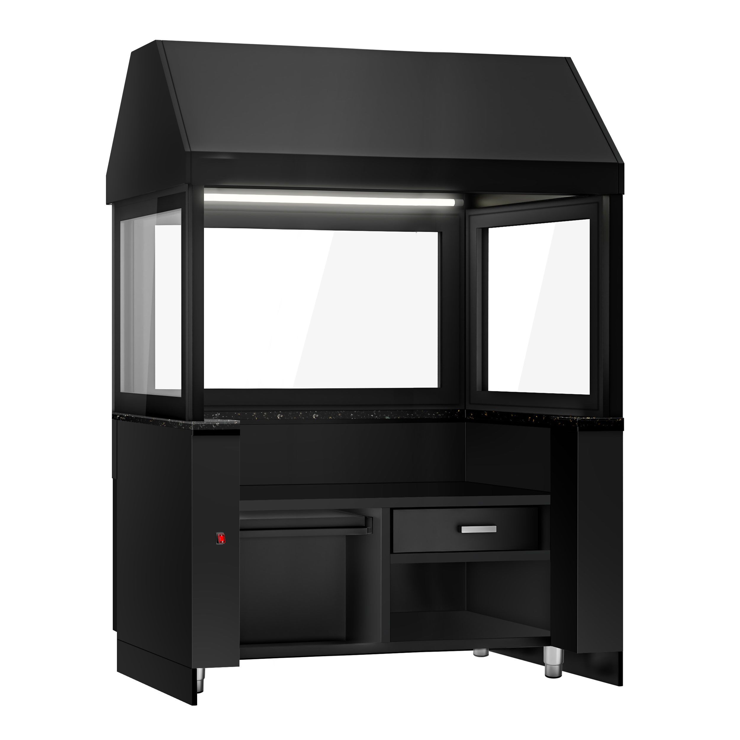 Barbecue au charbon de bois TORONTO – 1500 mm – façade noire – plan de travail en granit noir – verre de protection thermique