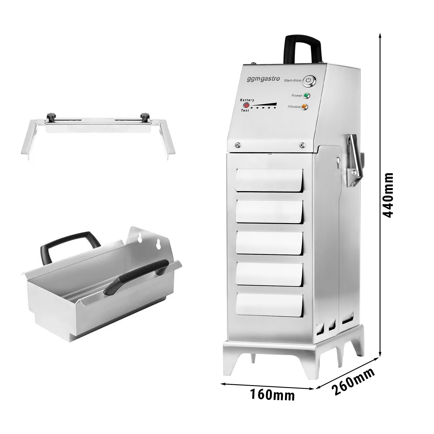 Portable Battery Fryer Oil Filter - 160x260x440mm - 50L/min - Stainless Steel - with Automatic Filtration - for Fryers up to 20L