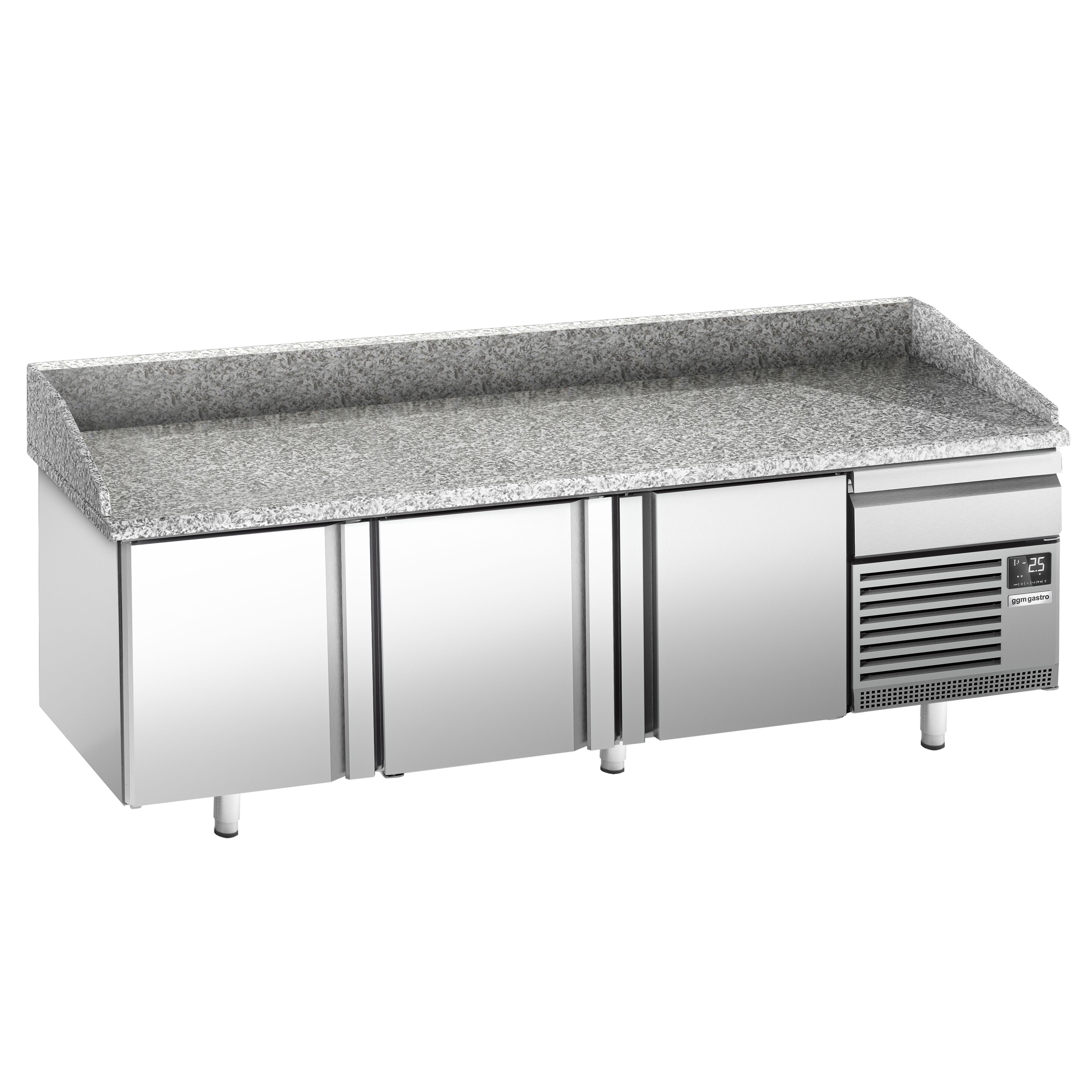 Commercial Pizza Prep Counter - Granite Top PREMIUM PLUS - 2305x800mm - with 3 doors & 1 drawers