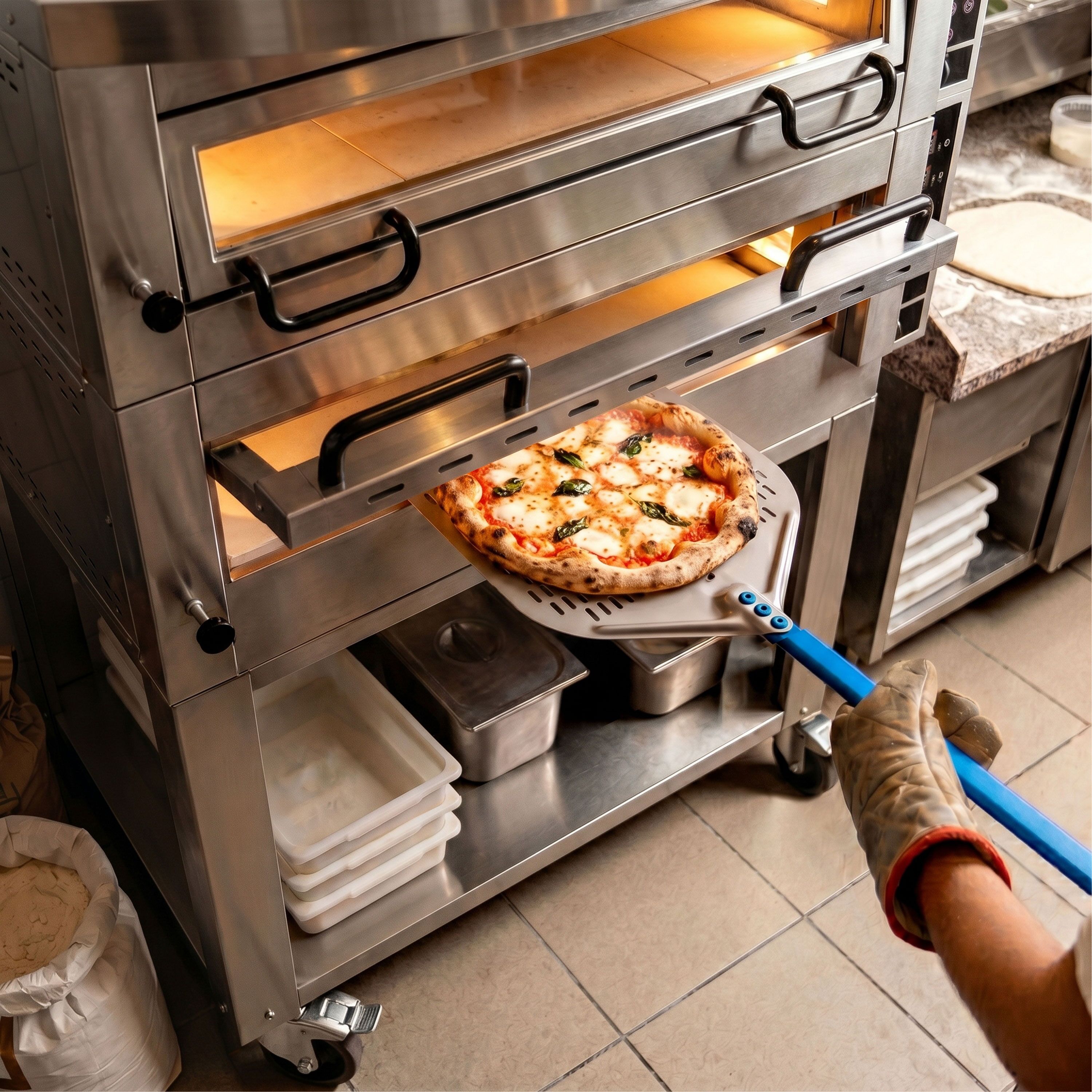 Elektryczny piec do pizzy Power – 6+6 x 34 cm – cyfrowy – w zestawie z okapem, podstawą i kółkami