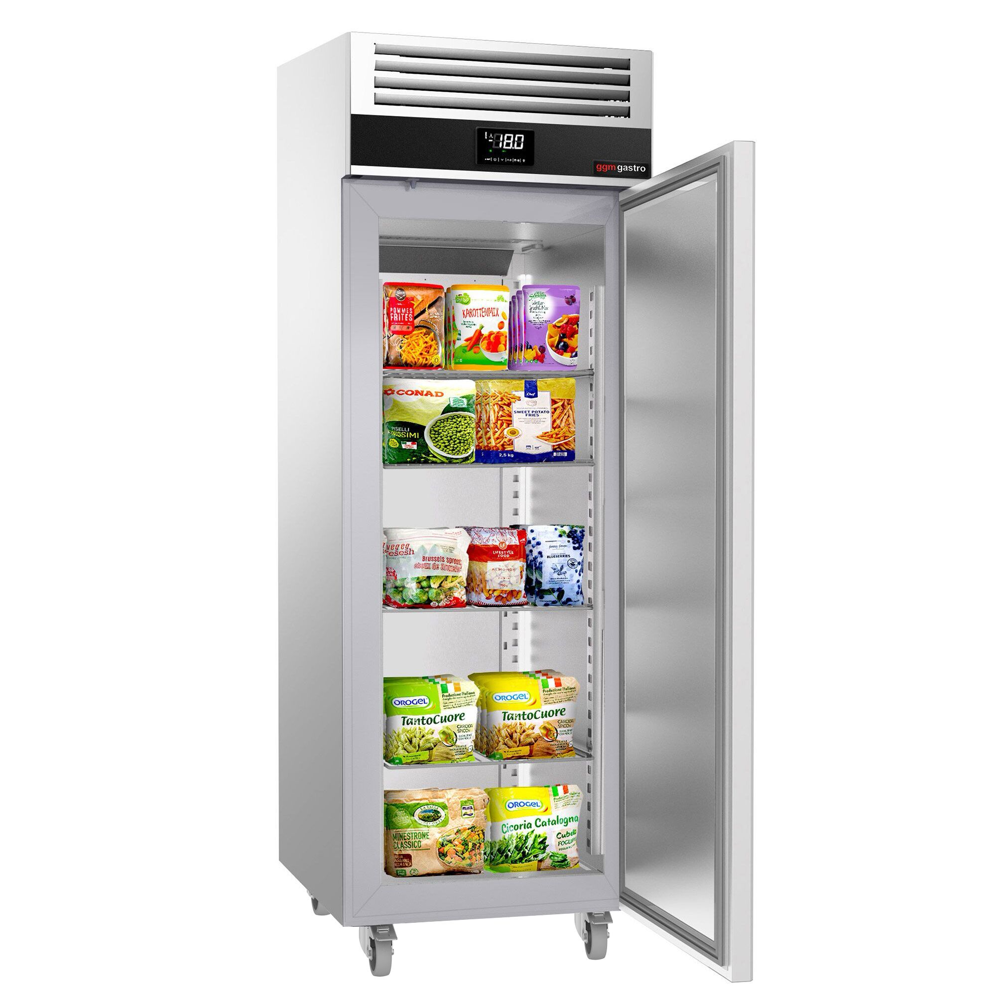 Tiefkühlschrank Edelstahl PREMIUM - GN 2/1 - 700 Liter - mit 1 Tür & Rollen - Für UK
