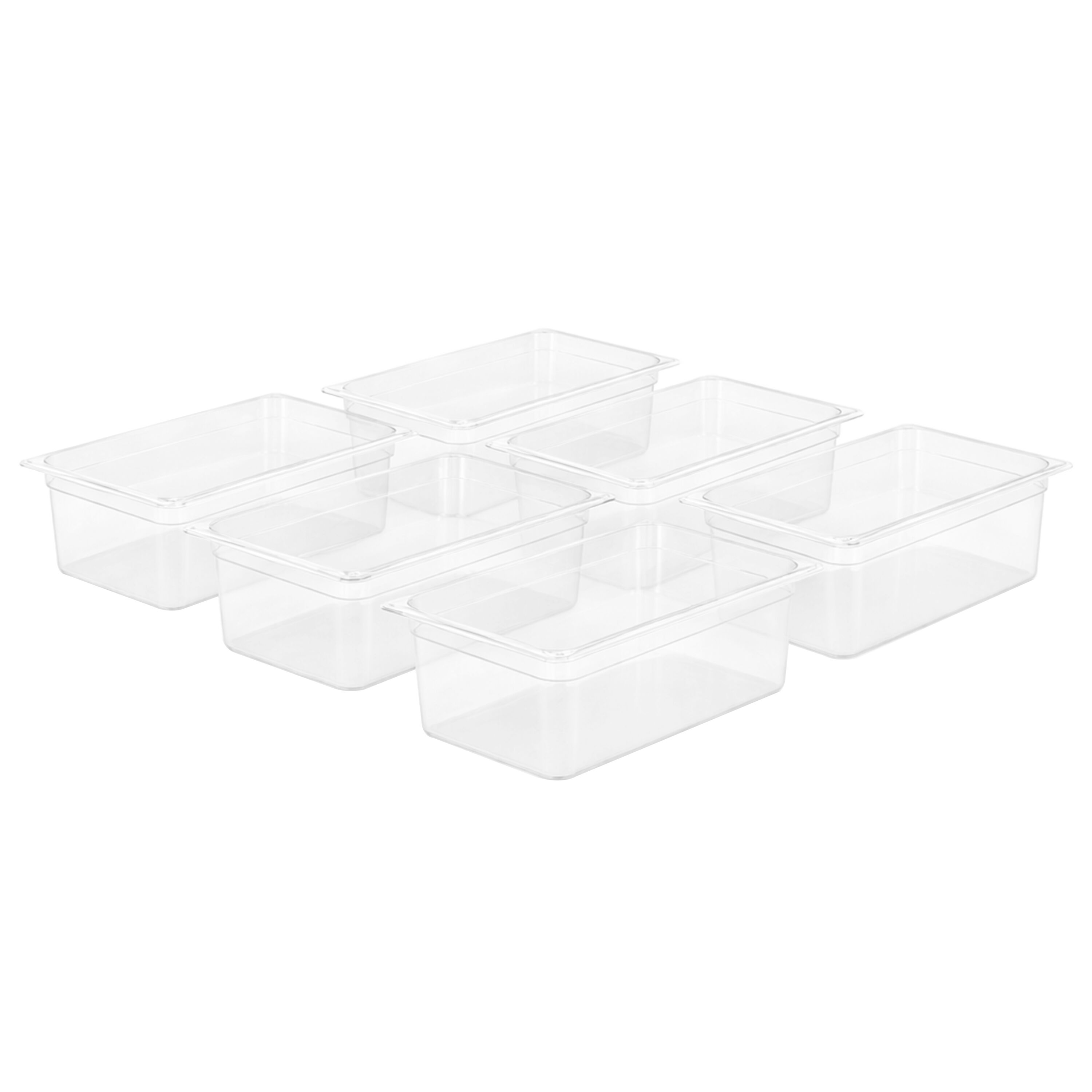 (6 pièces) Bac en Polypropylène - GN 1/1 - Translucide - 25,5 L - Hauteur : 200 mm