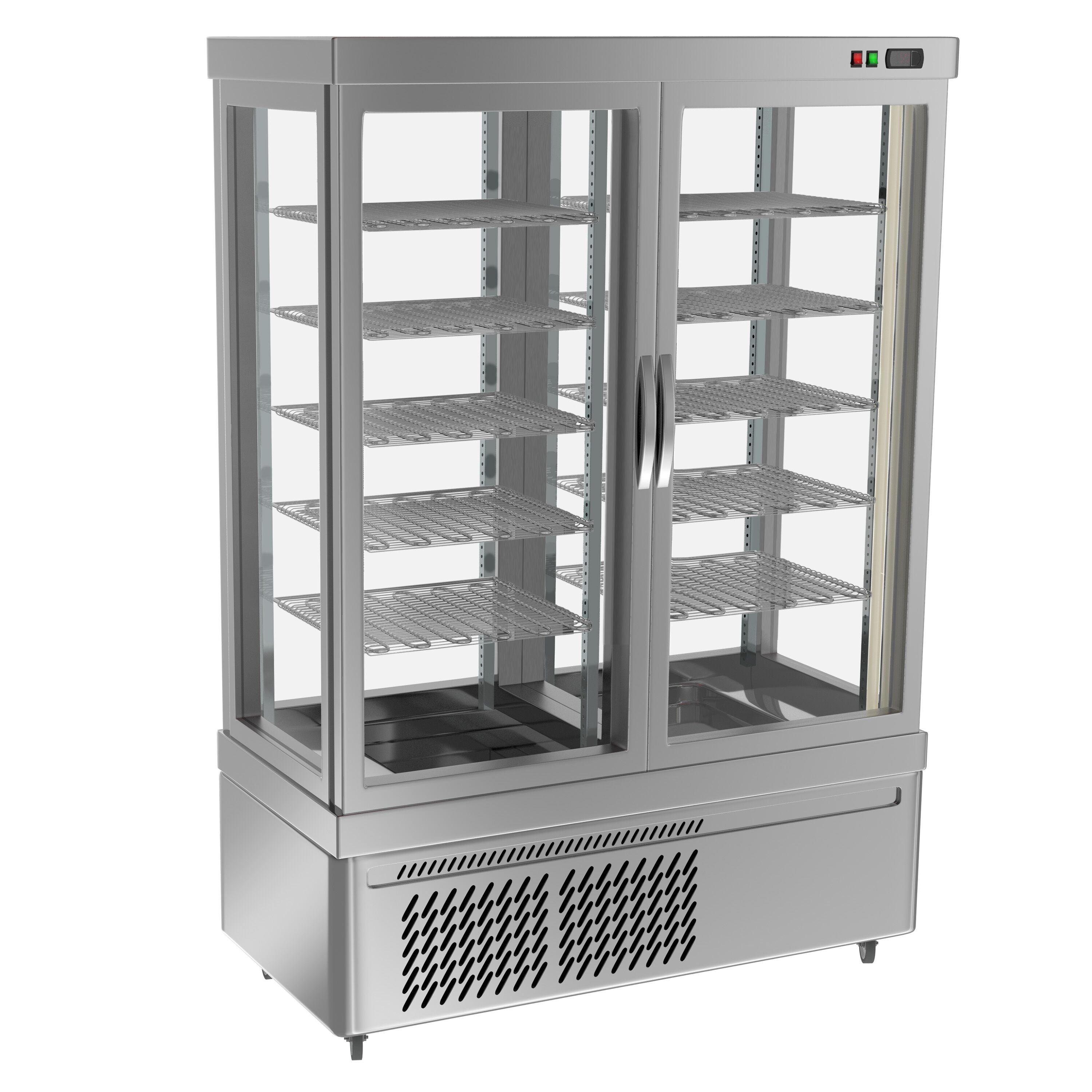 4-Sided Glass Display Fridge - 935L - 1320mm - with 10 adjustable shelves - 2 glass doors - Silver
