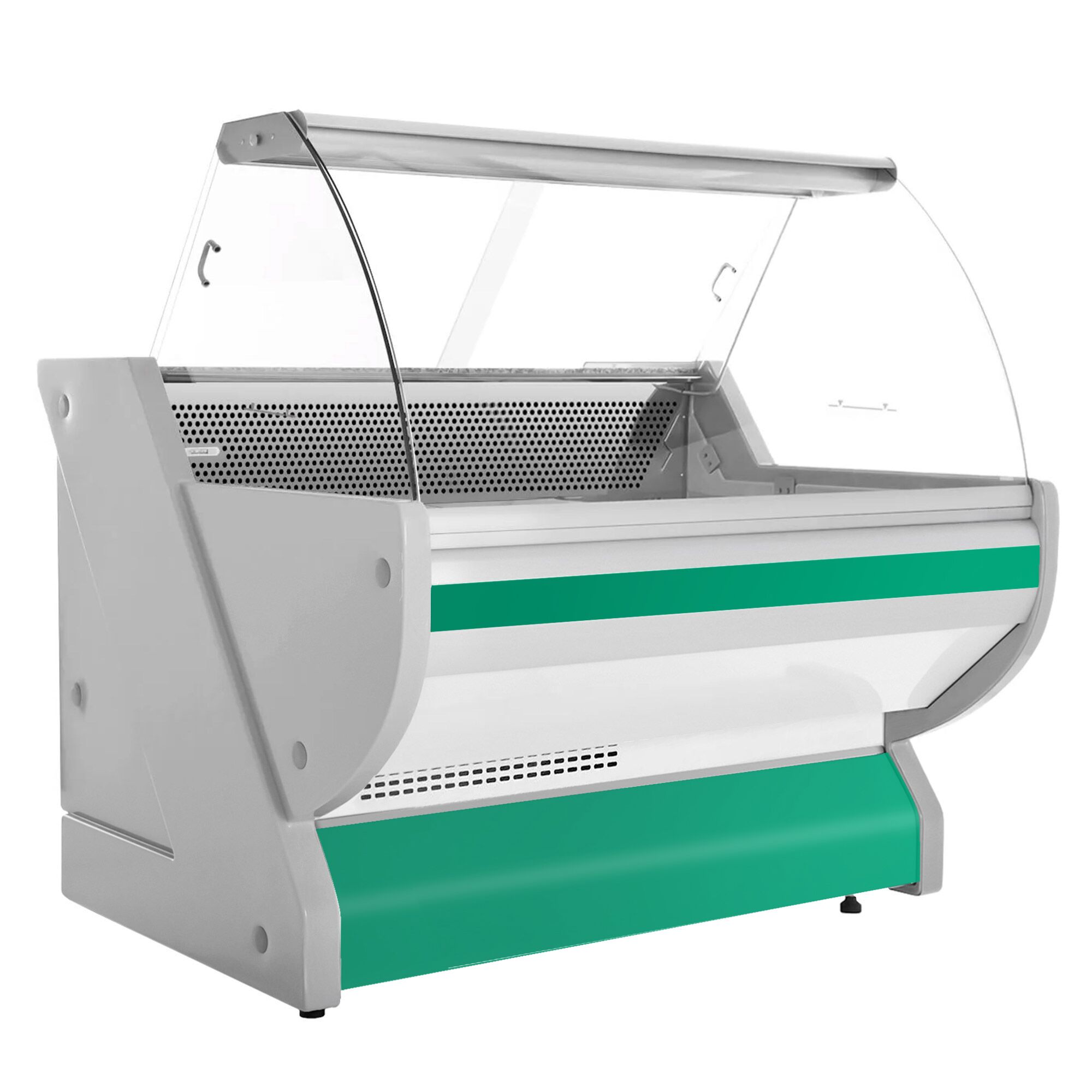 Serve Over Counter - 1325x1150mm - curved front glass - granite worktop - green front - capacity 260 litres