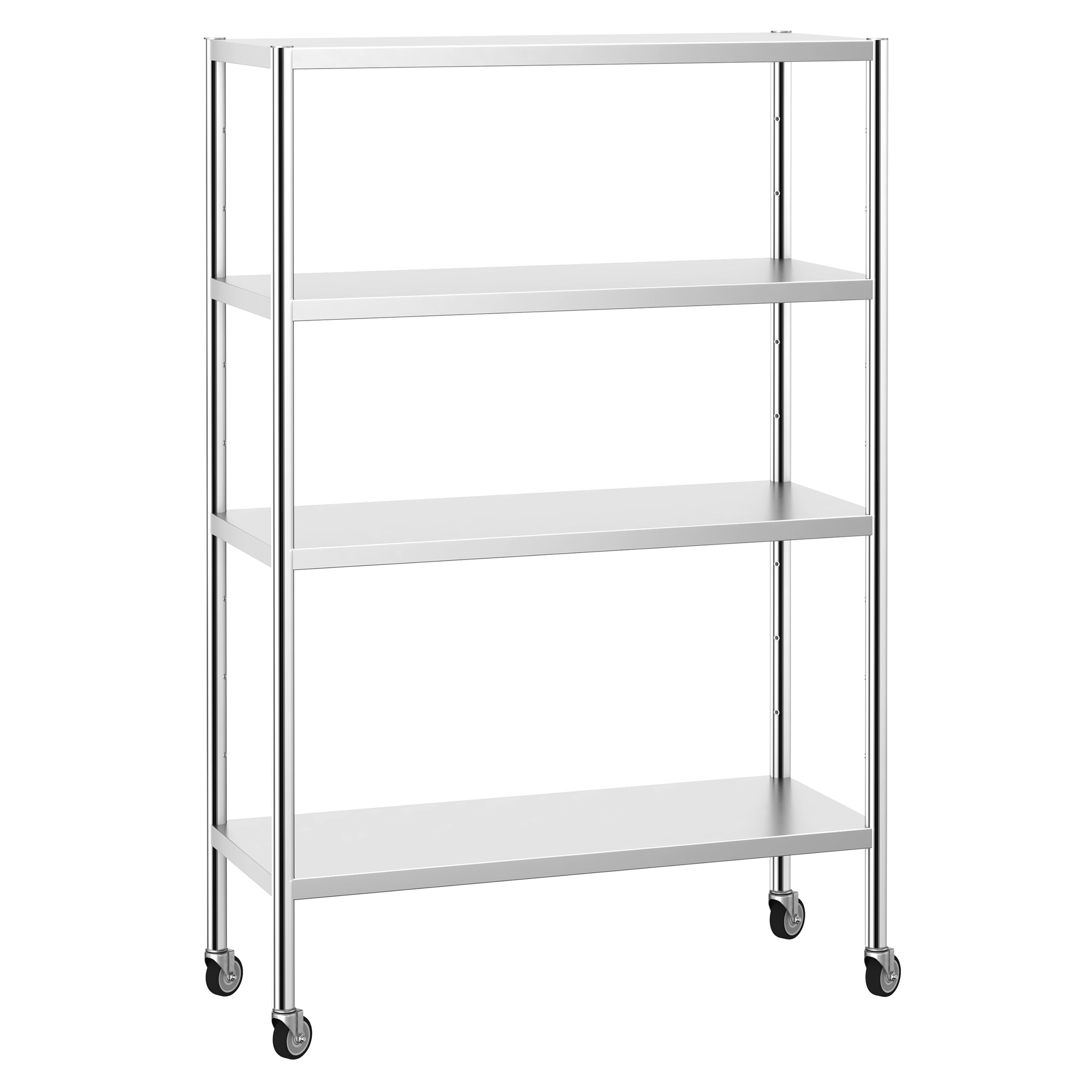 Étagère en inox PREMIUM - 1200 x 490 mm - avec 4 étagères (réglables) - incl. 4 roulettes