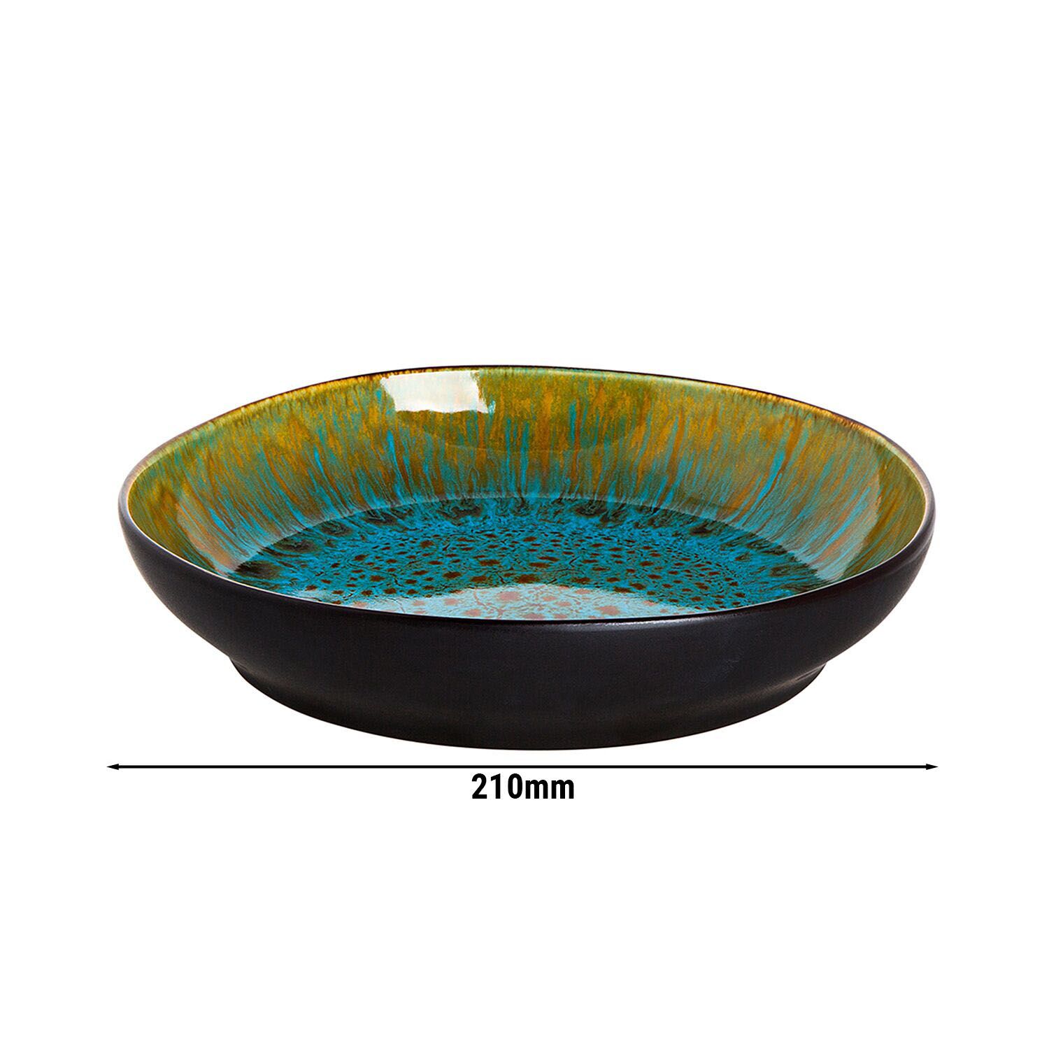 (4 pièces) LOTUS - Assiette à pâtes - Ø 210 mm - Turquoise/ Noir